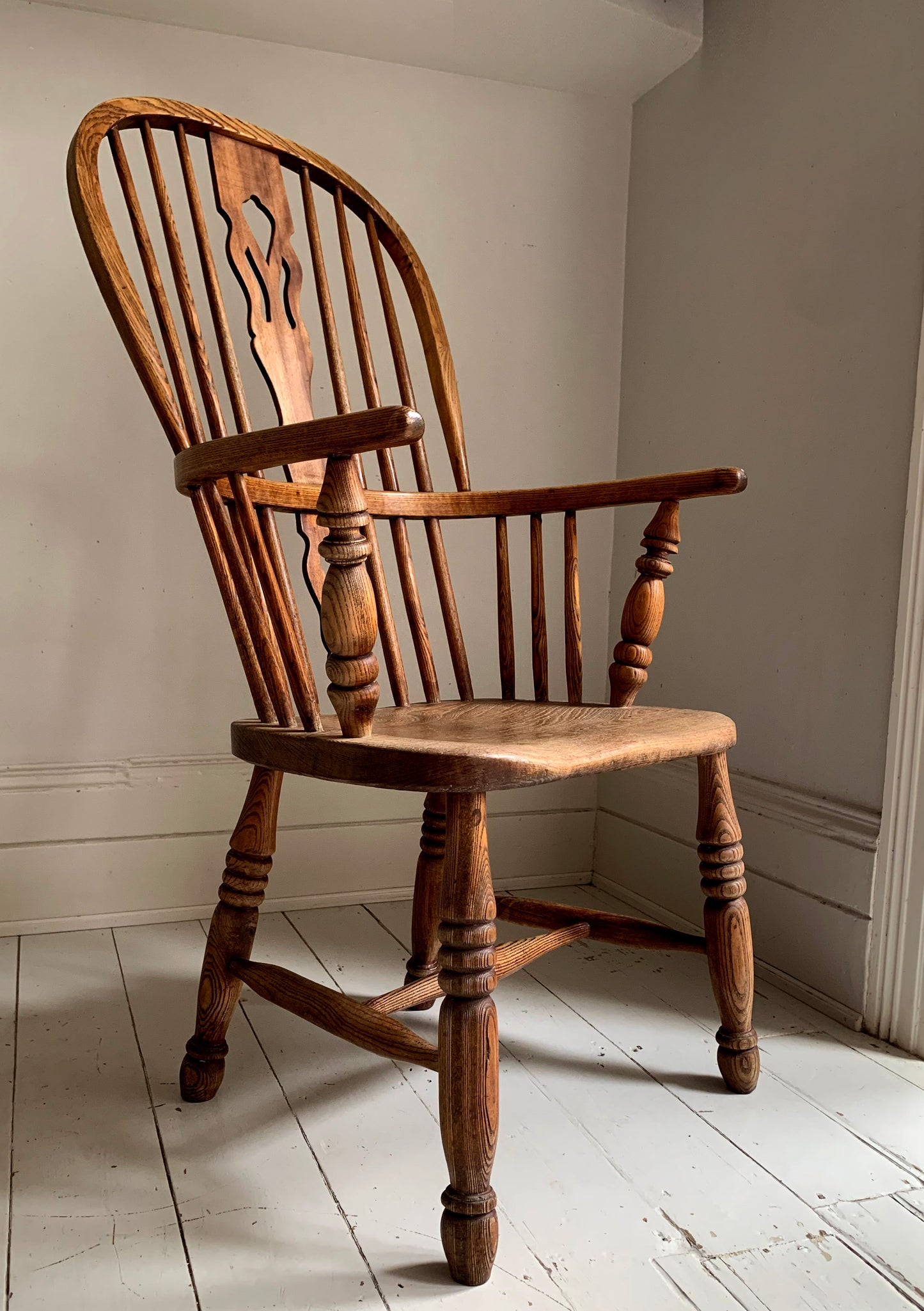 Antique Victorian Ash & Elm Windsor High Back Armchair