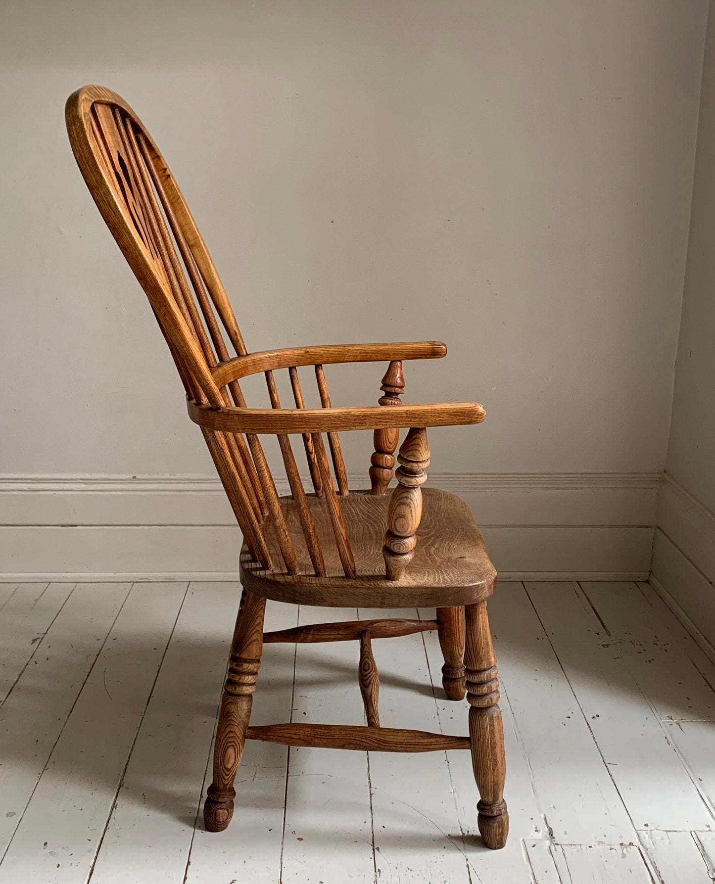 Antique Victorian Ash & Elm Windsor High Back Armchair