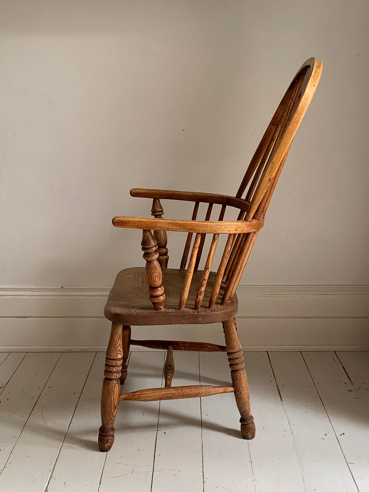 Antique Victorian Ash & Elm Windsor High Back Armchair