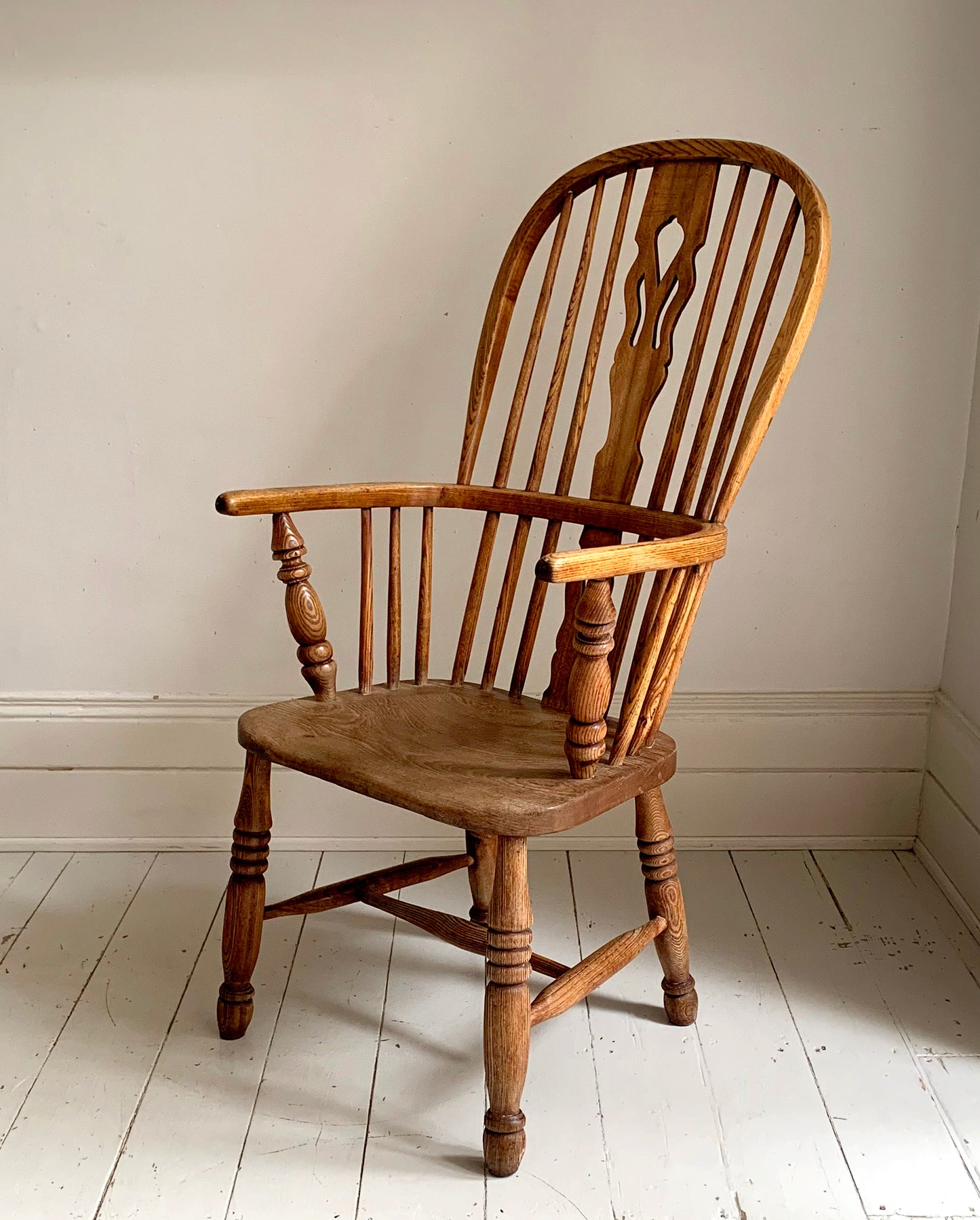 Antique Victorian Ash & Elm Windsor High Back Armchair