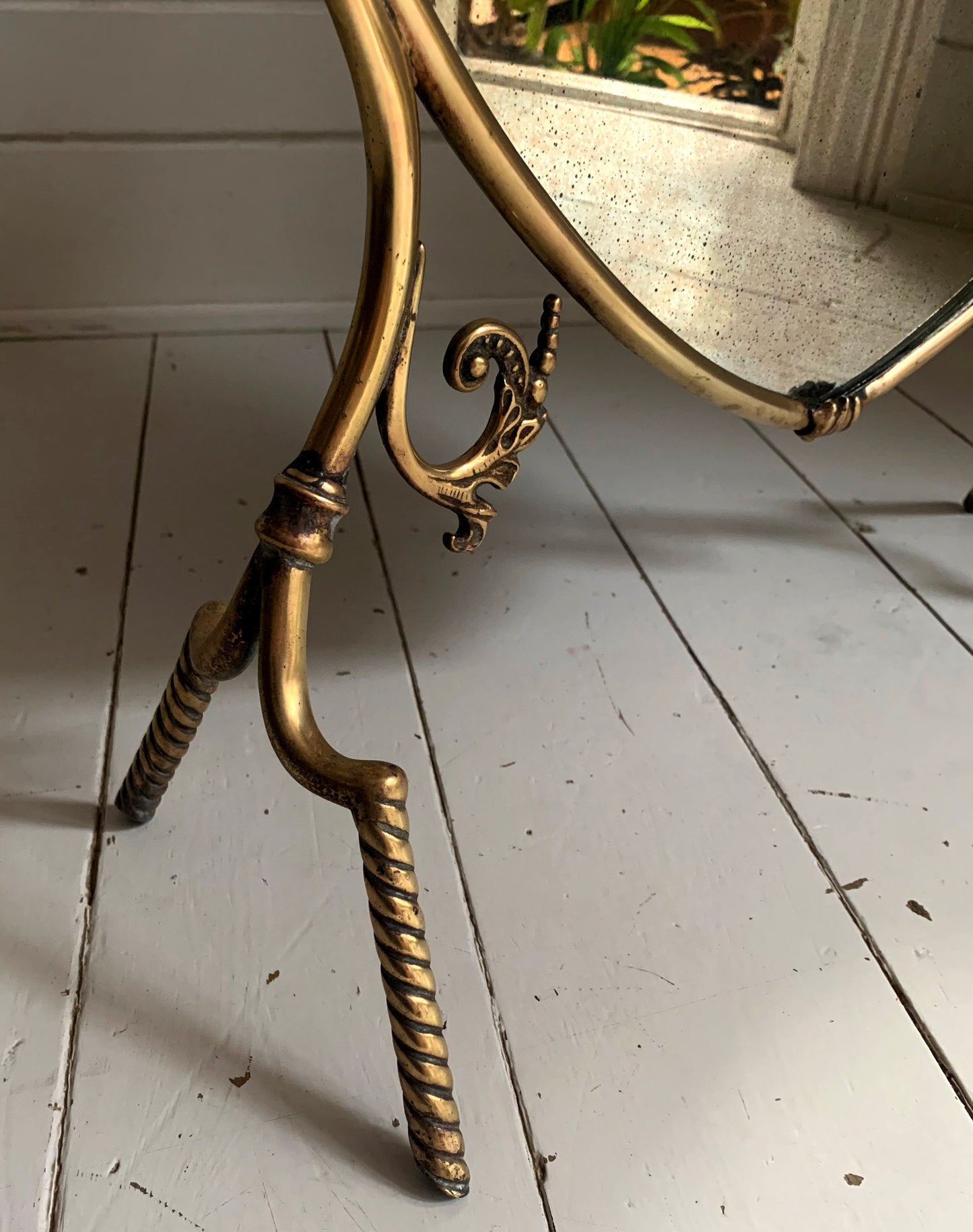 Antique Victorian / Edwardian Brass & Mirror Shield-Shaped Fire Screen / Guard