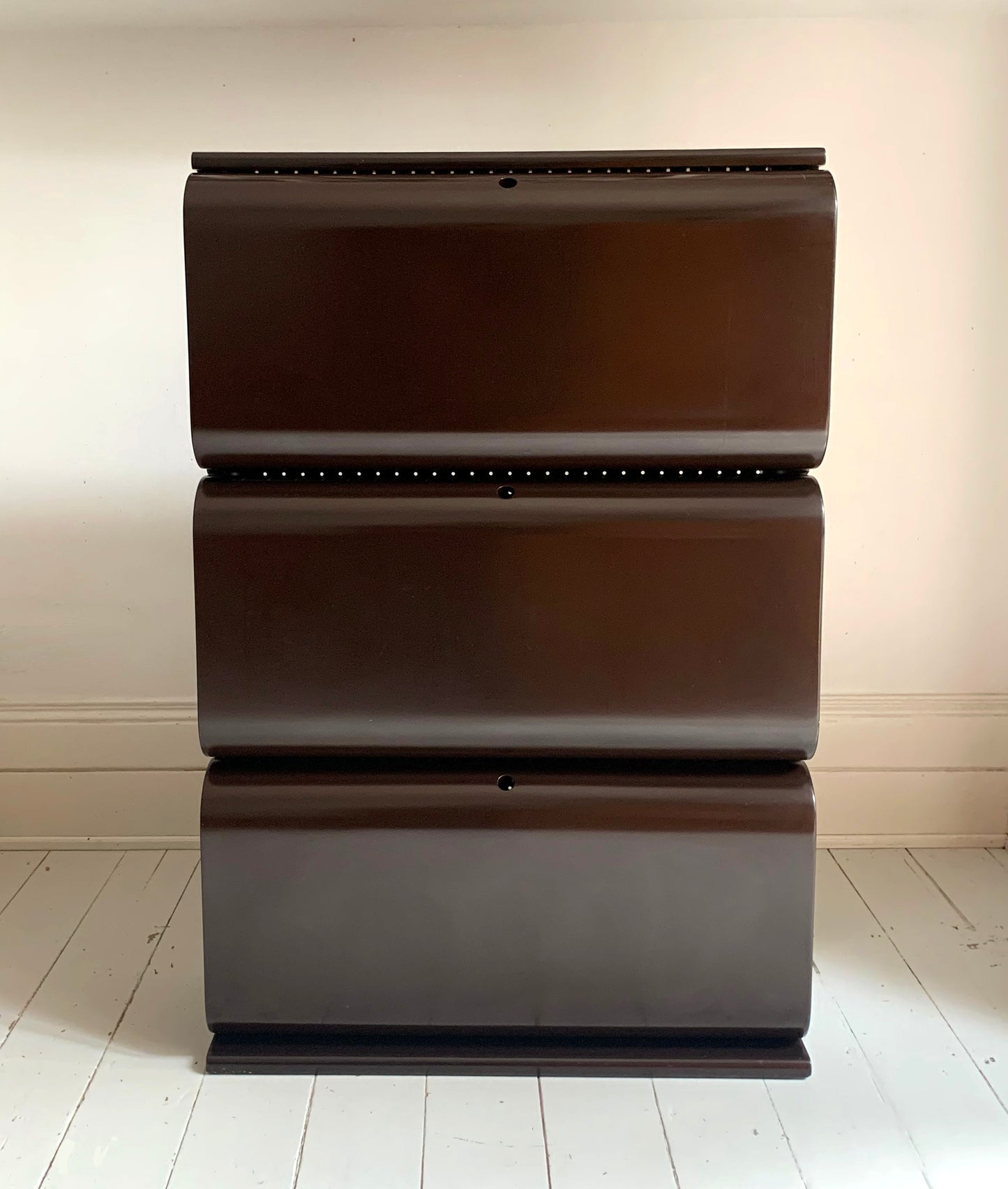 Vintage 1960s Italian Shoe Rack Cabinet, Dark Brown Lacquer Mid Century