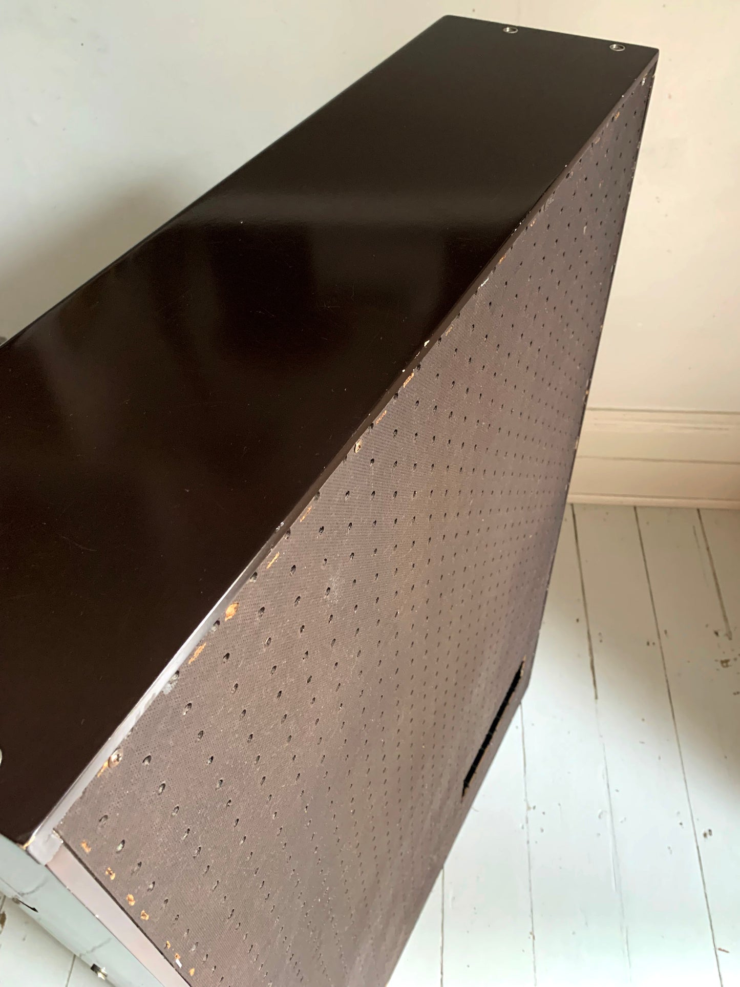 Vintage 1960s Italian Shoe Rack Cabinet, Dark Brown Lacquer Mid Century