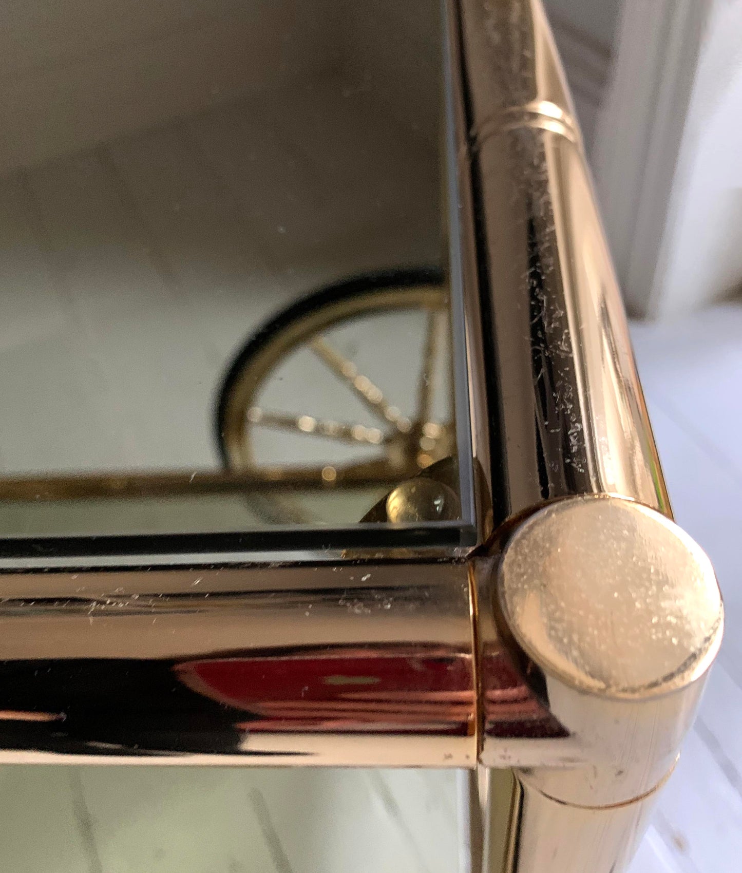 Vintage 1970s Faux Bamboo Brass & Glass Drinks Trolley / Bar Cart