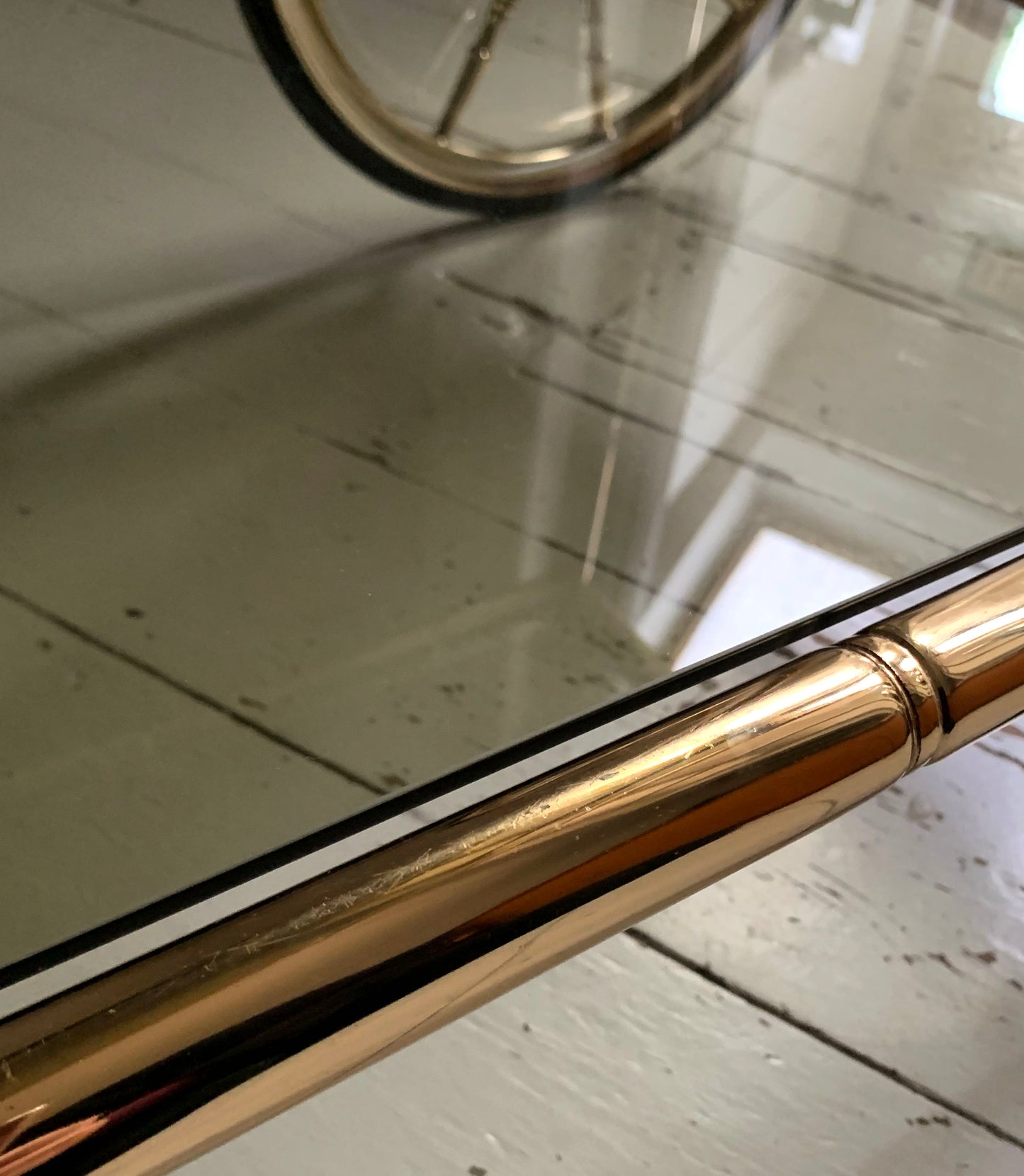 Vintage 1970s Faux Bamboo Brass & Glass Drinks Trolley / Bar Cart