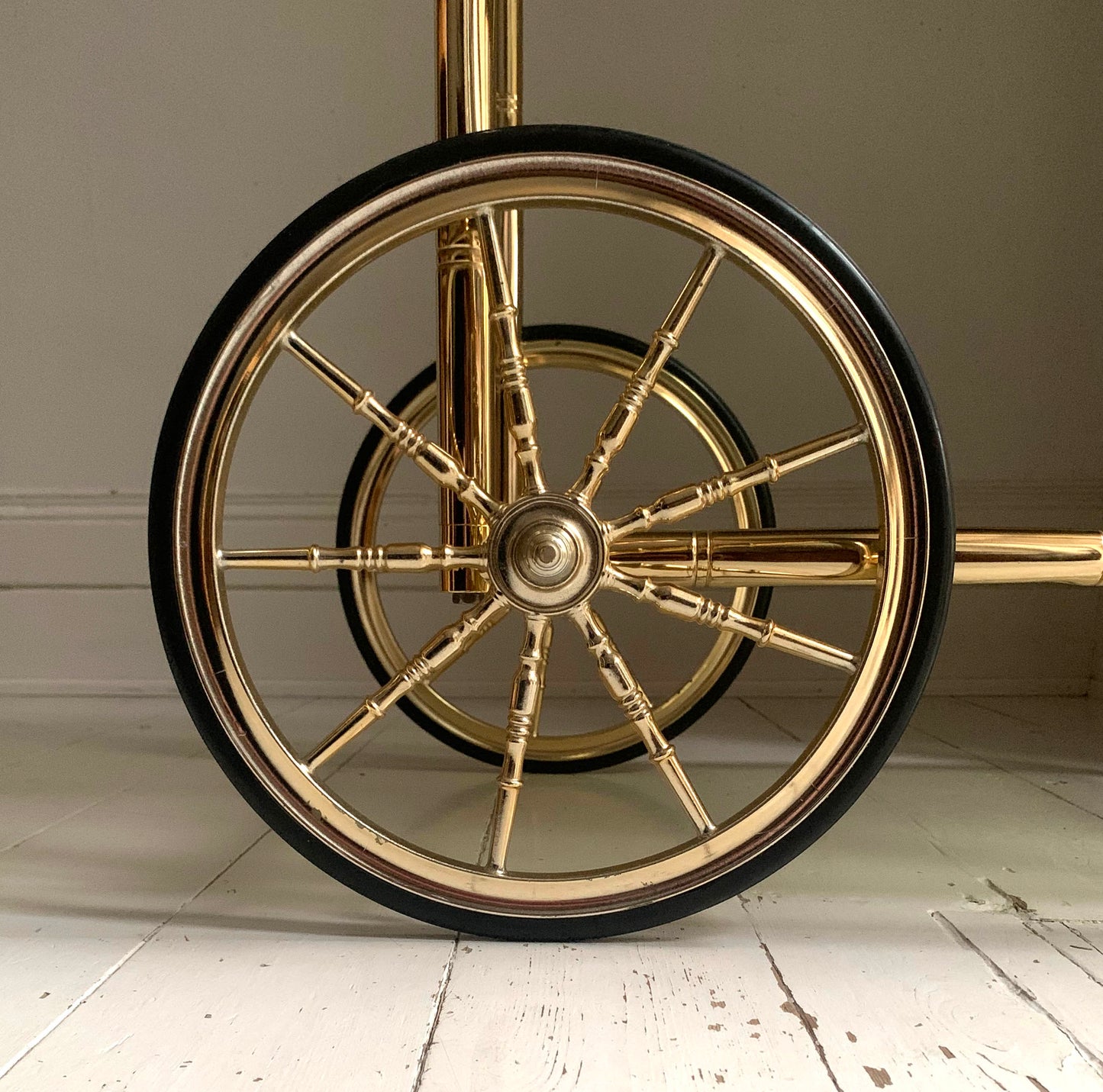 Vintage 1970s Faux Bamboo Brass & Glass Drinks Trolley / Bar Cart