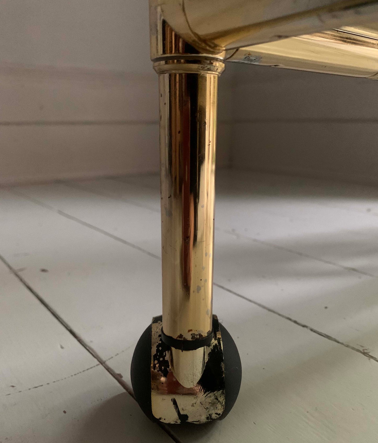 Vintage 1970s Faux Bamboo Brass & Glass Drinks Trolley / Bar Cart