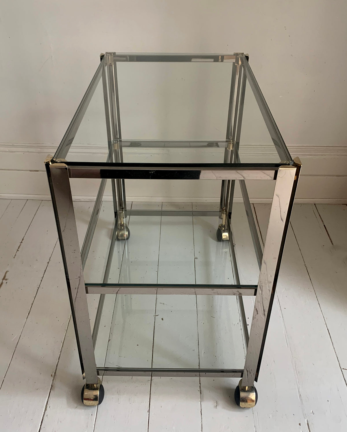 Vintage Italian 1970s Chrome & Brass Three Tier Drinks Trolley, Bar Cart