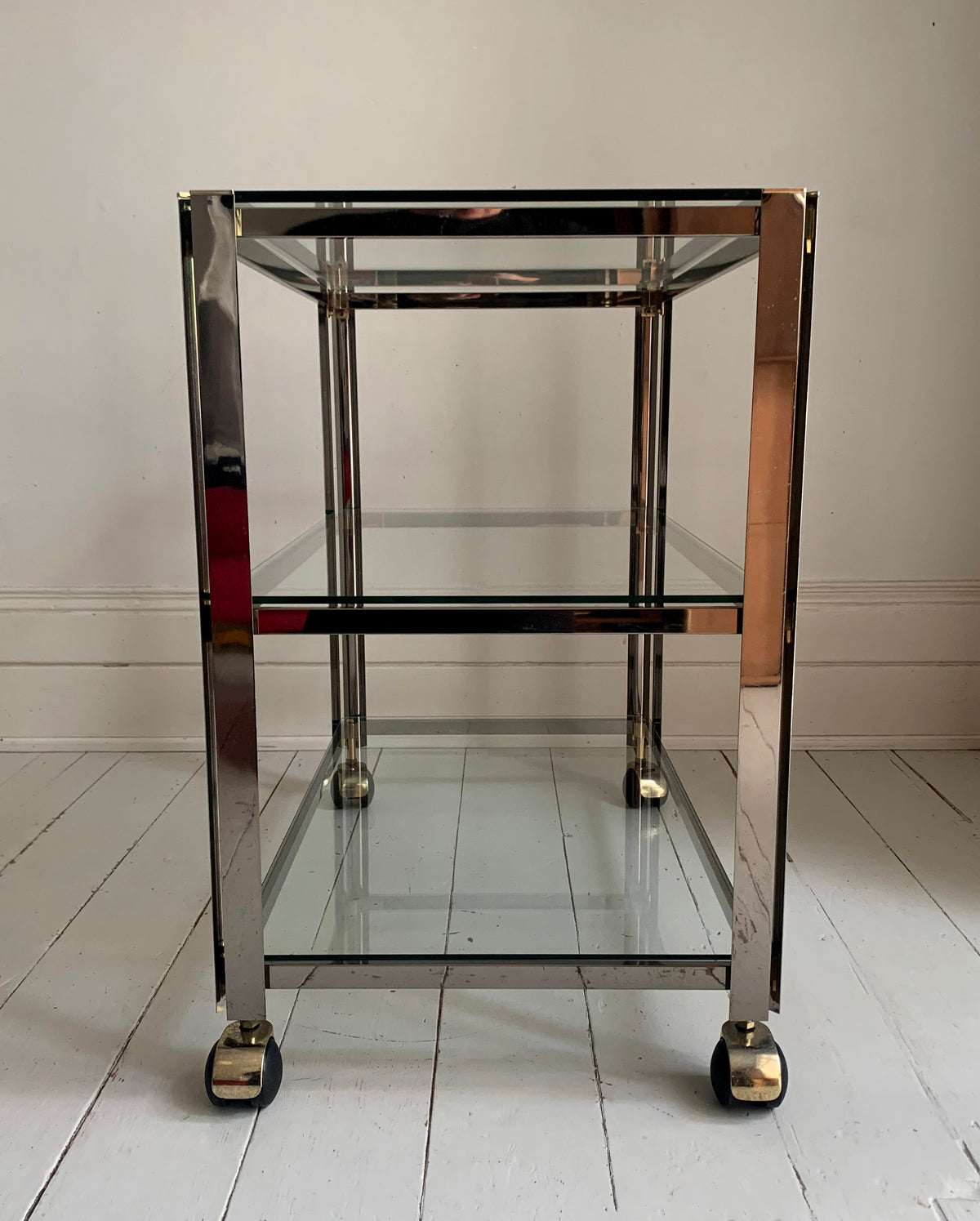 Vintage Italian 1970s Chrome & Brass Three Tier Drinks Trolley, Bar Cart