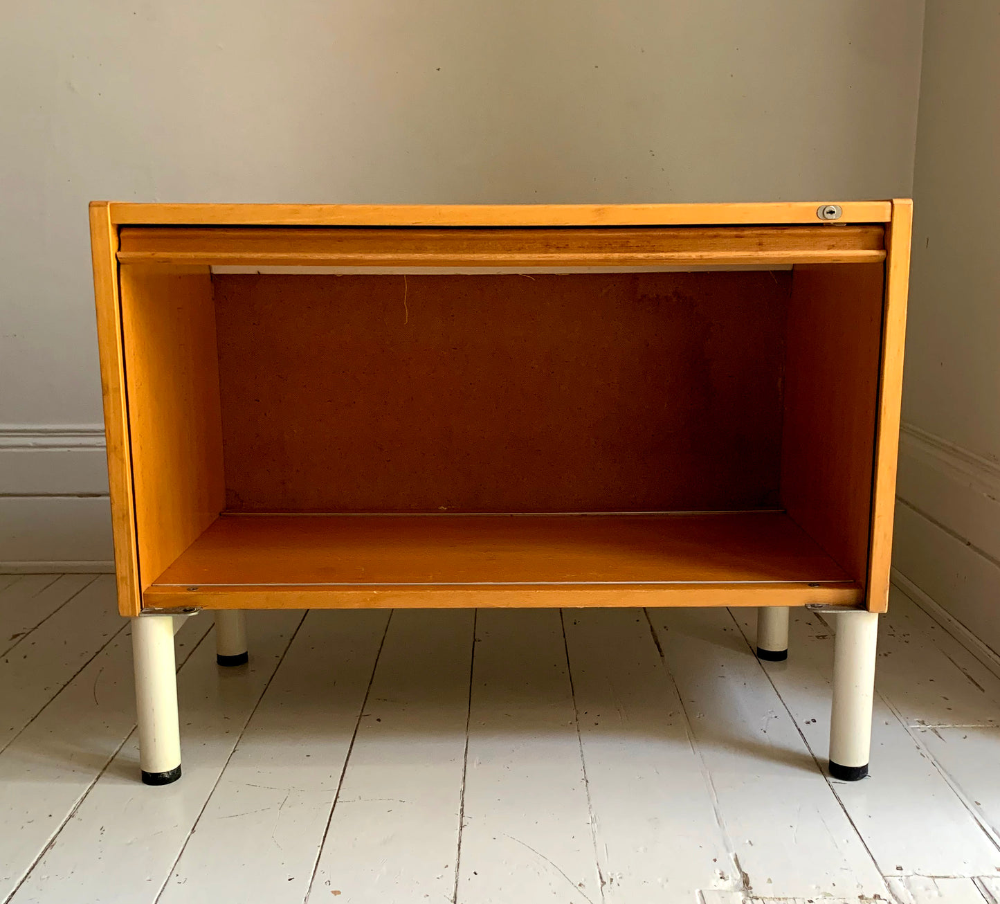 Vintage Scandi Style Pale Oak Tambour Storage / Filing / Media Vinyl Cabinet