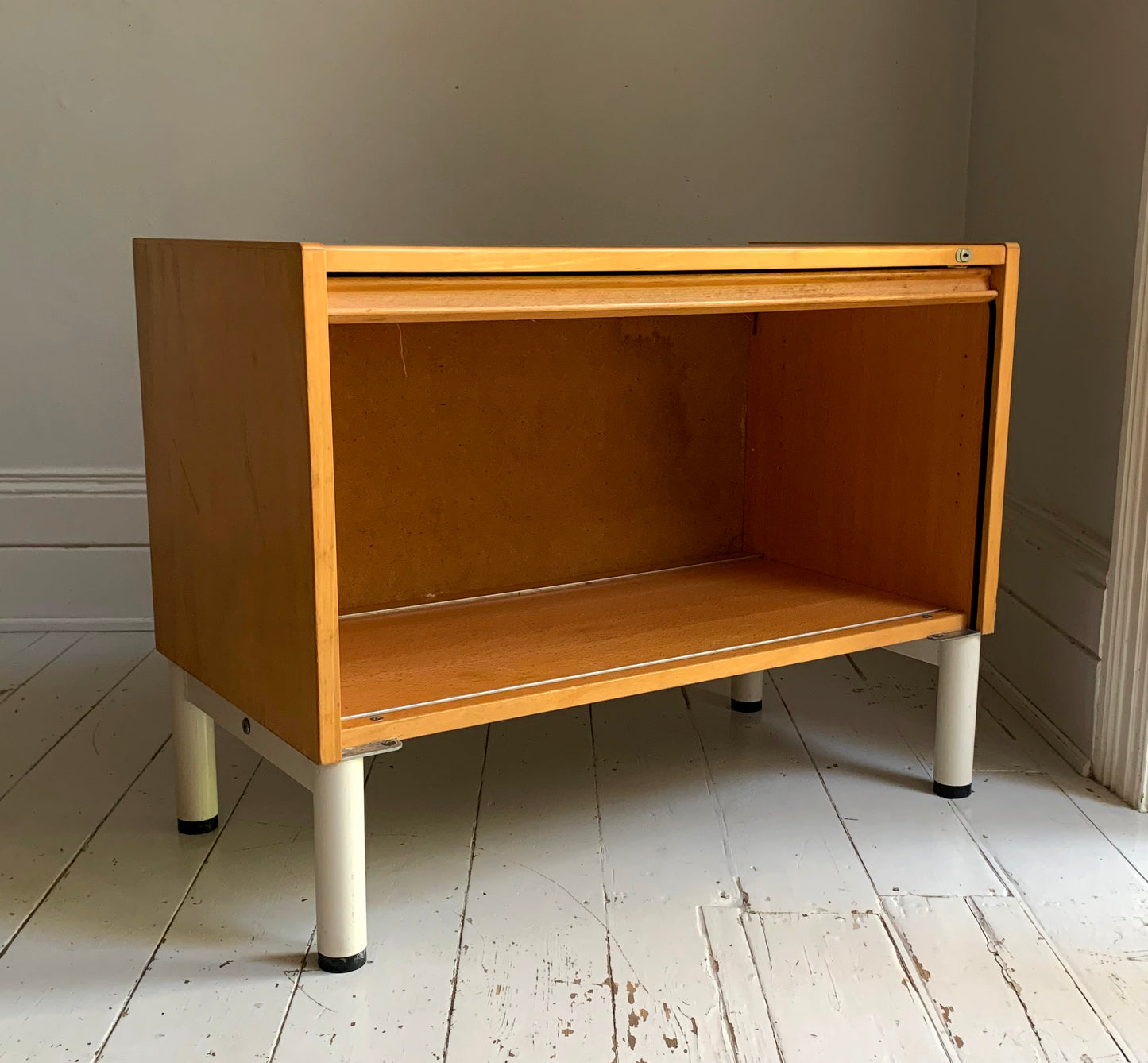 Vintage Scandi Style Pale Oak Tambour Storage / Filing / Media Vinyl Cabinet