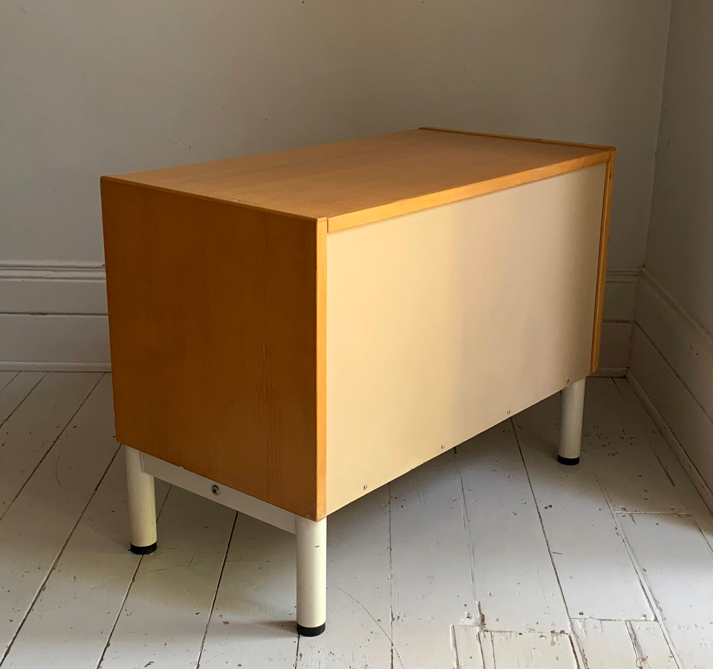 Vintage Scandi Style Pale Oak Tambour Storage / Filing / Media Vinyl Cabinet