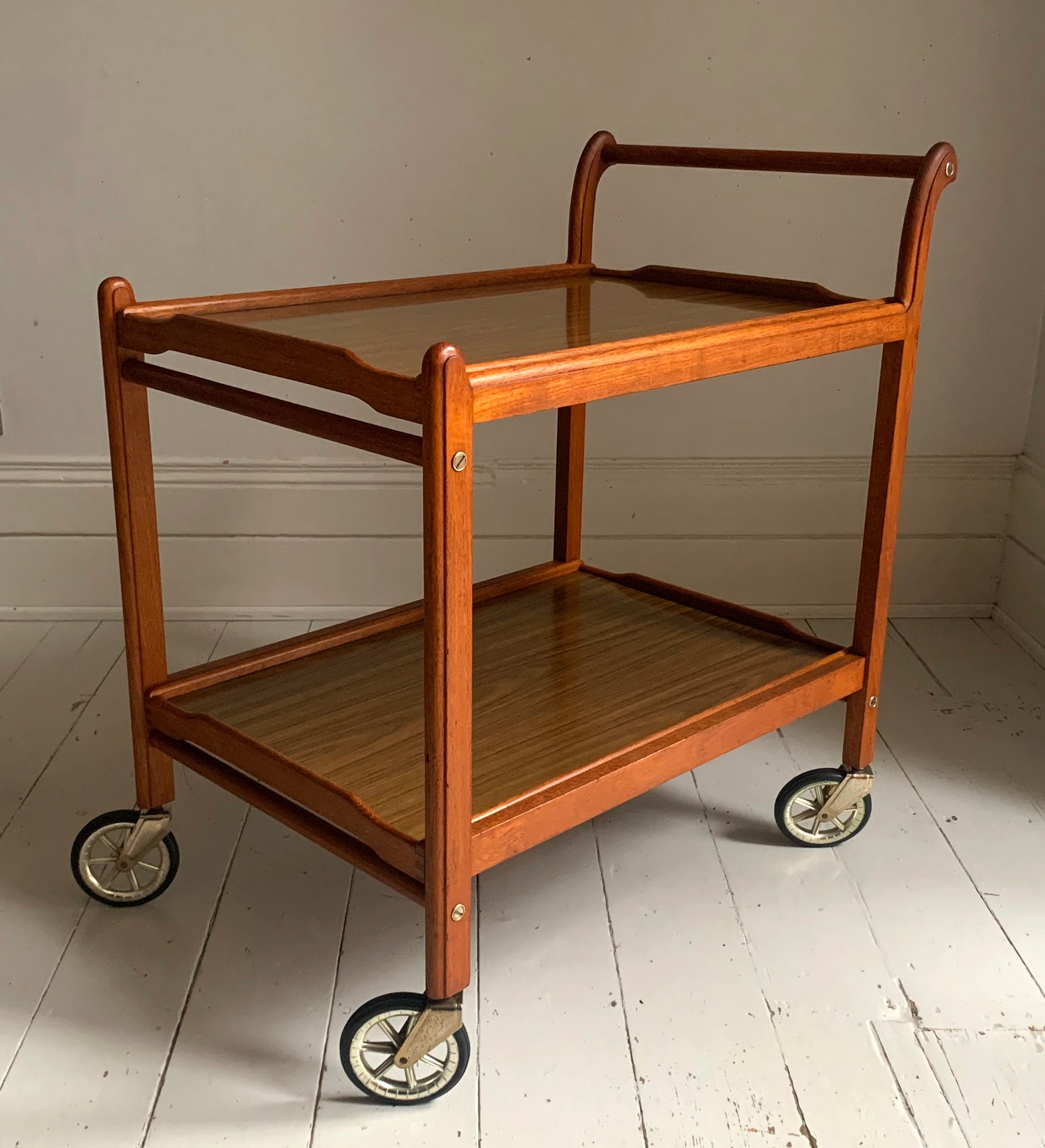 Vintage 1950s Teak Trolley with Removeable Trays - Drinks Tea Trolley / Bar Cart