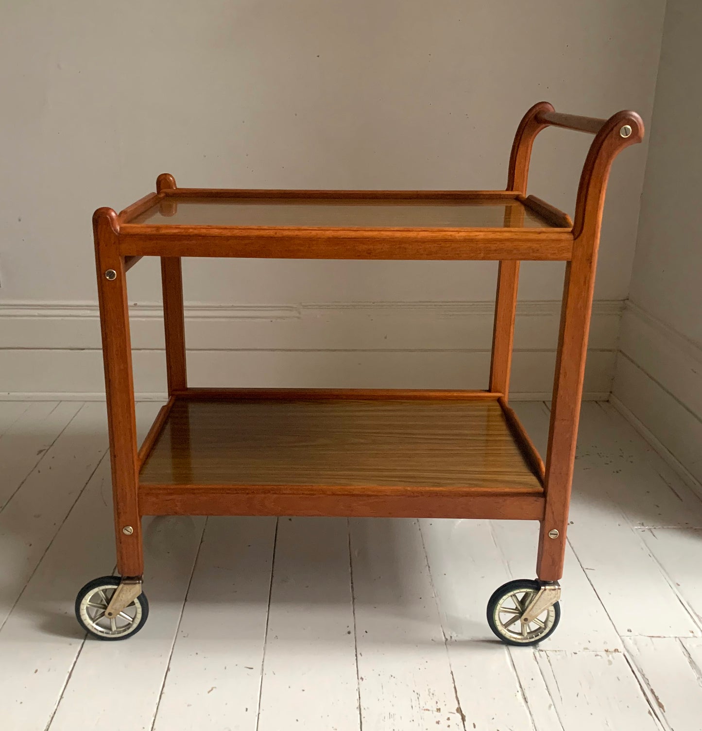 Vintage 1950s Teak Trolley with Removeable Trays - Drinks Tea Trolley / Bar Cart