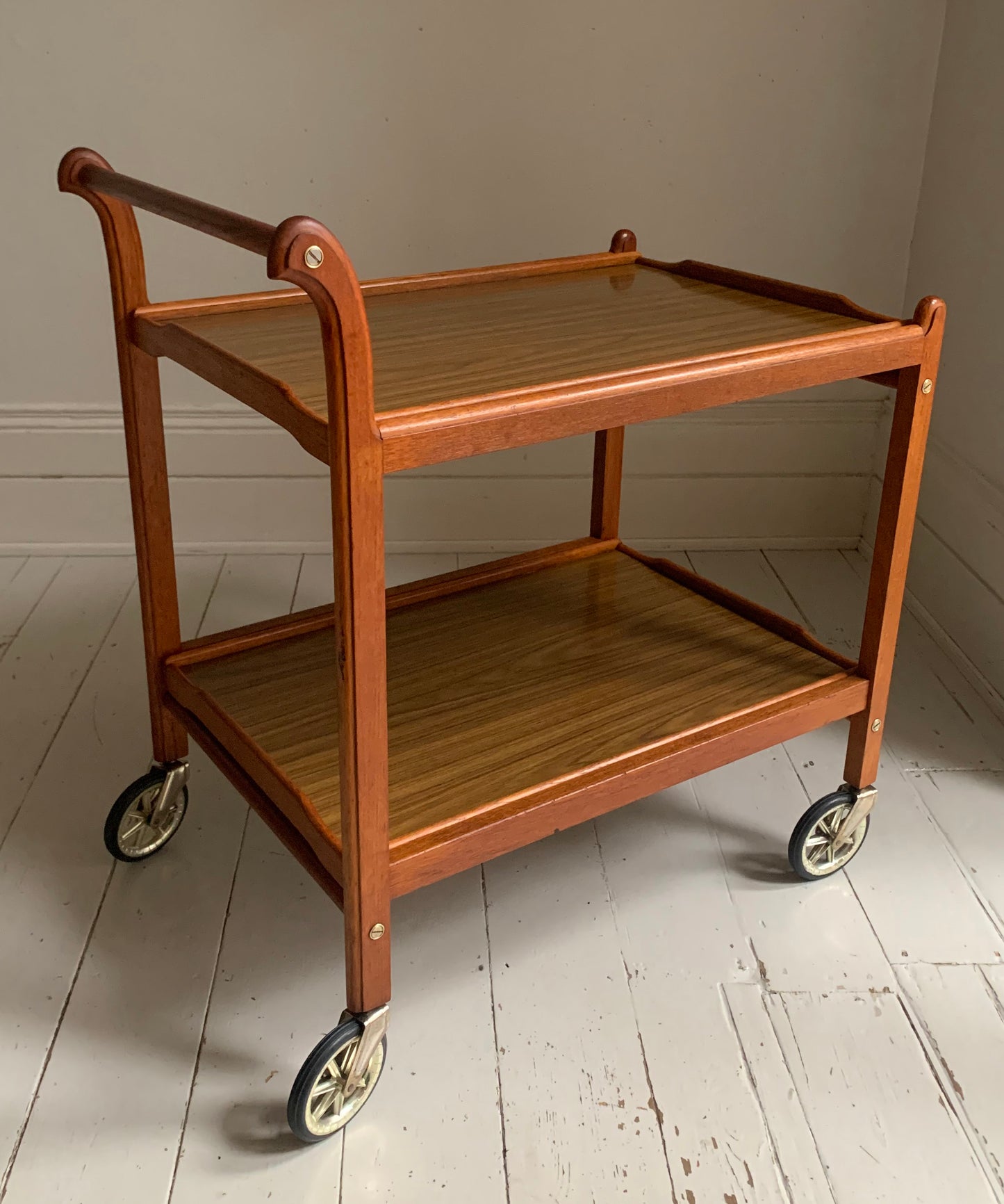 Vintage 1950s Teak Trolley with Removeable Trays - Drinks Tea Trolley / Bar Cart