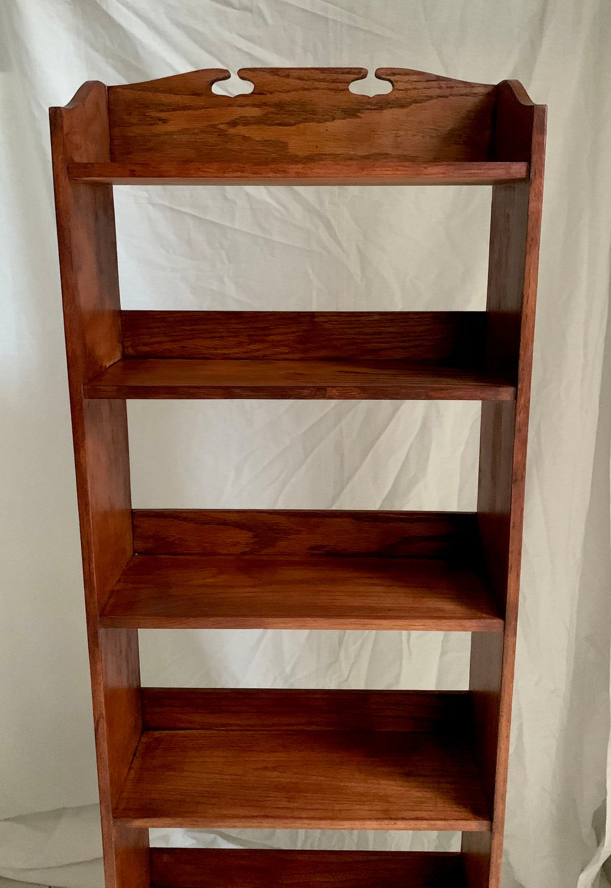 Vintage Arts & Crafts Tall, Narrow Oak Open Back Bookcase With Six Shelves