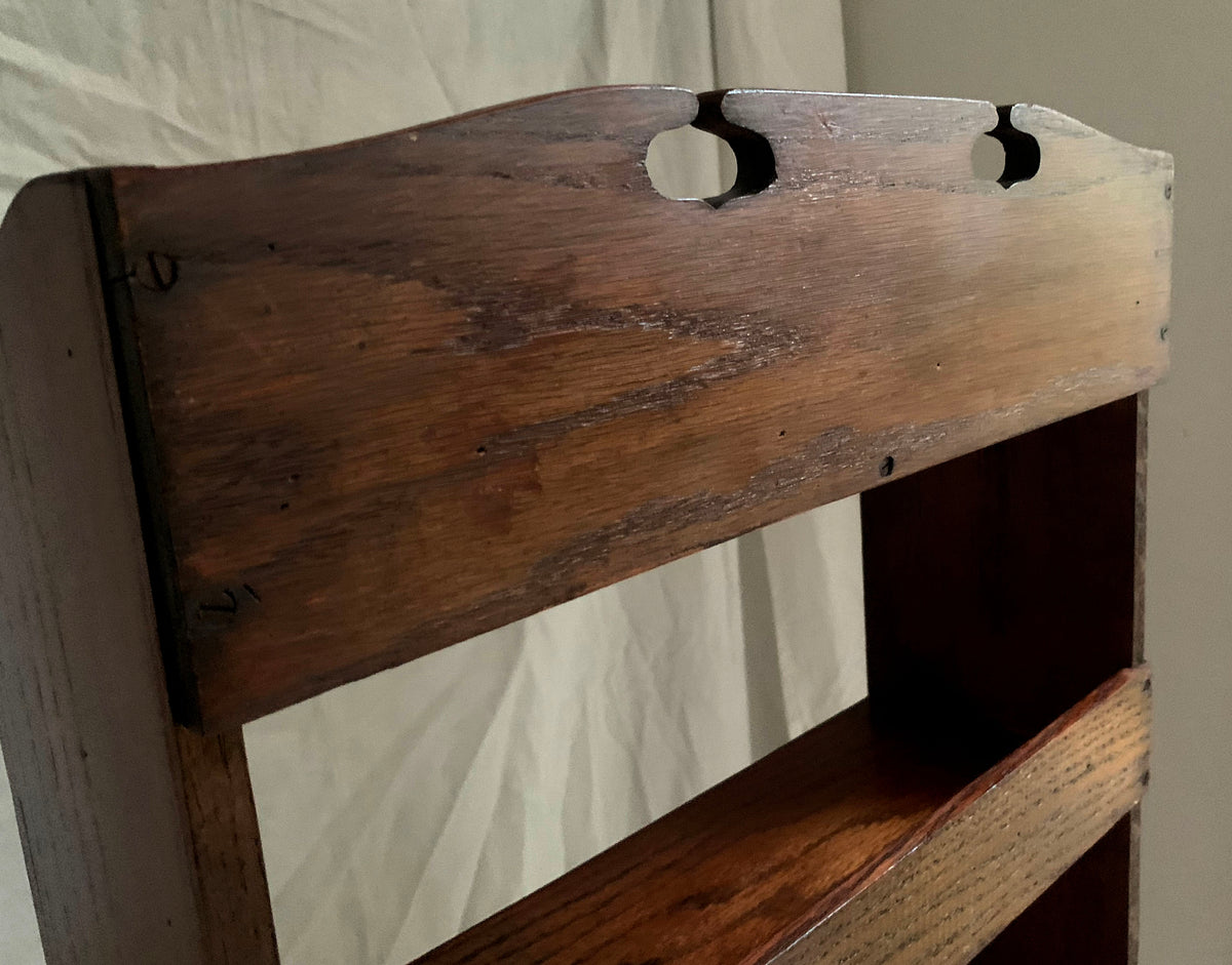 Vintage Arts & Crafts Tall, Narrow Oak Open Back Bookcase With Six Shelves