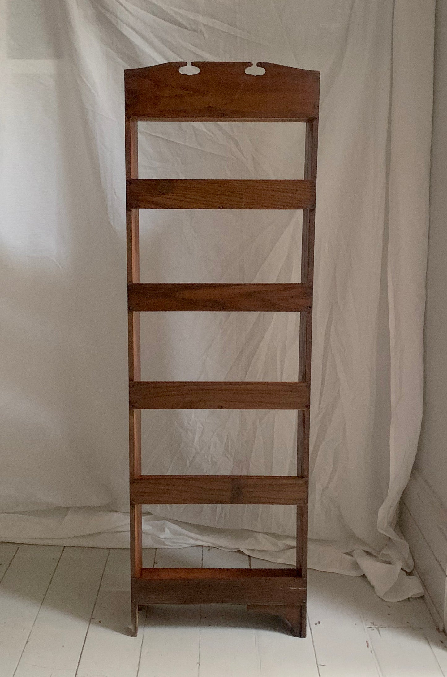 Vintage Arts & Crafts Tall, Narrow Oak Open Back Bookcase With Six Shelves