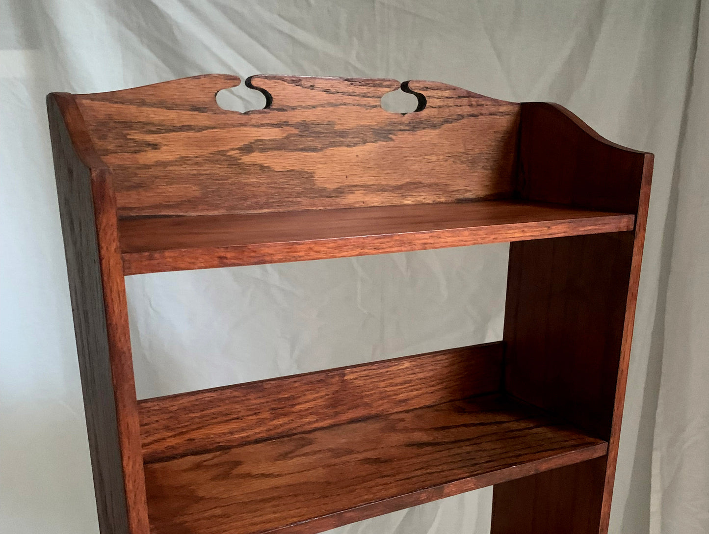 Vintage Arts & Crafts Tall, Narrow Oak Open Back Bookcase With Six Shelves