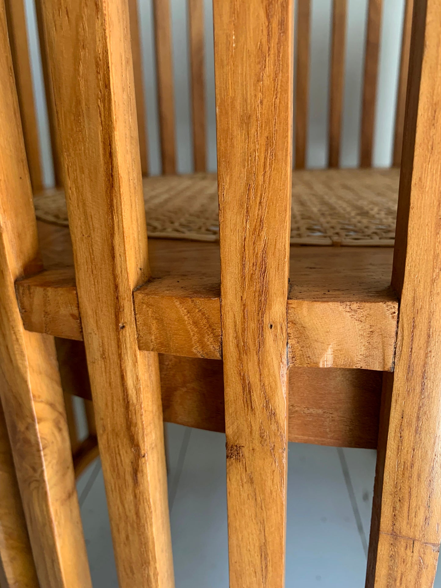 Arts & Craft Style Teak Barrel Chair with Rattan Seat, Colonial Accent Chair