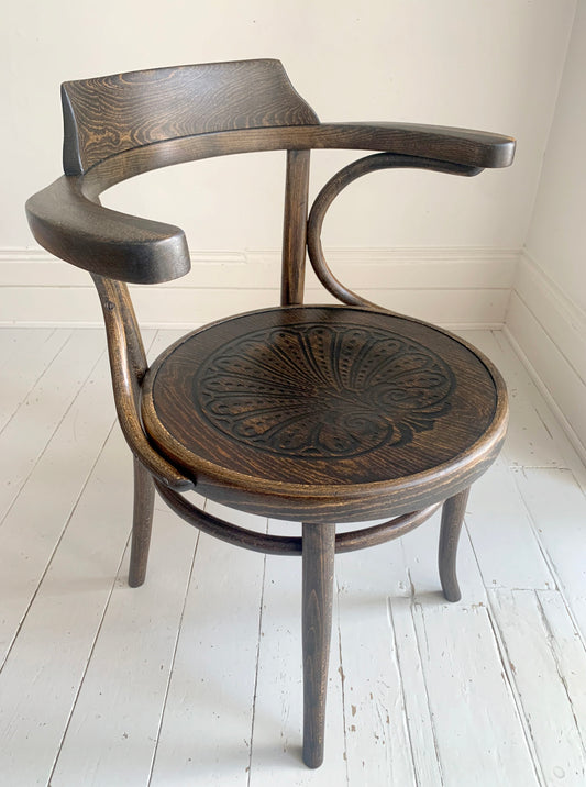 Stunning Vintage Bentwood Peacock Captains Chair in the style of J&J Kohn, Thonet