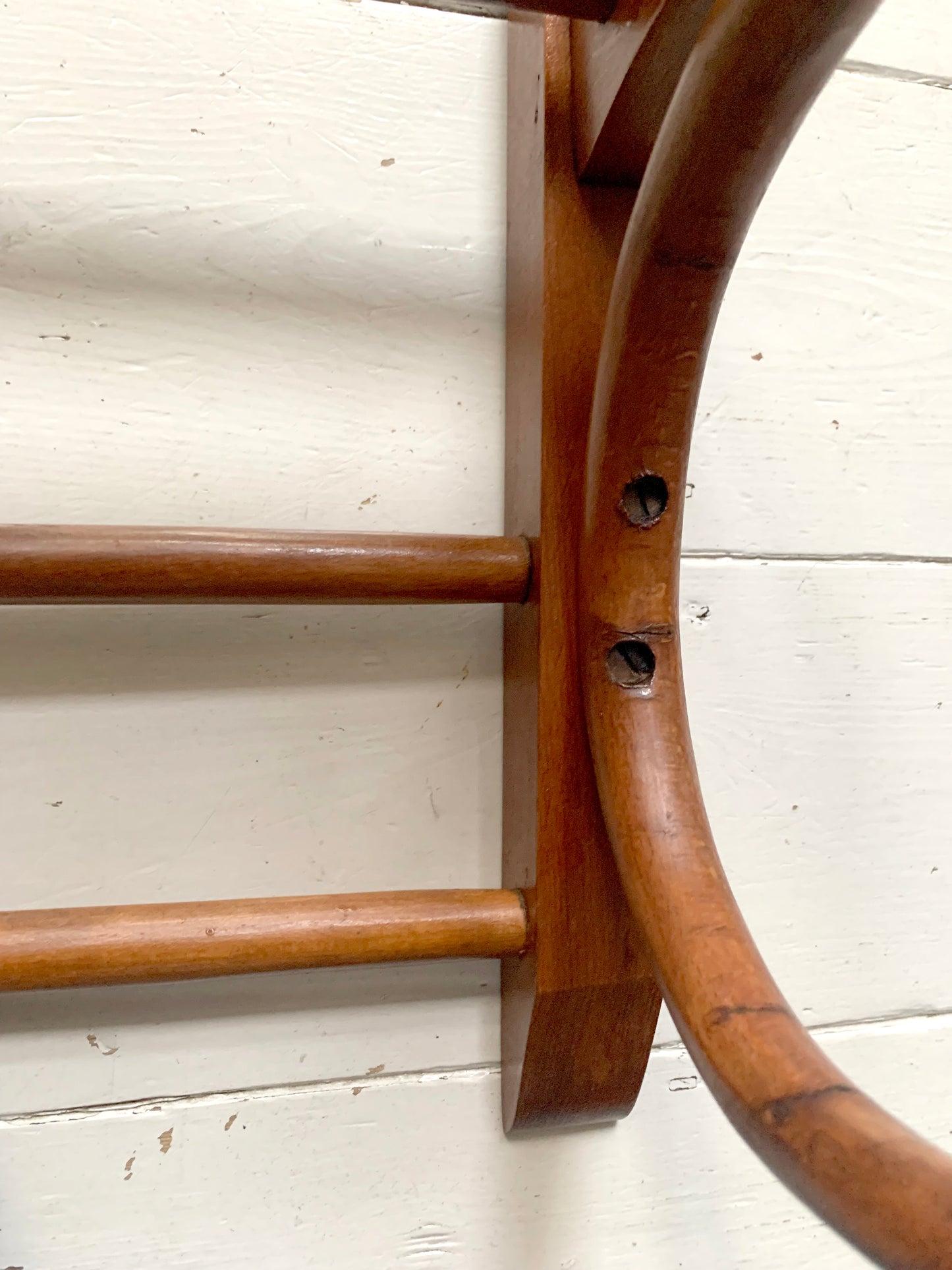 Antique Teak Bentwood Wall Mounted Hat & Coat Rack w/ Shelf - 1900s Art Nouveau