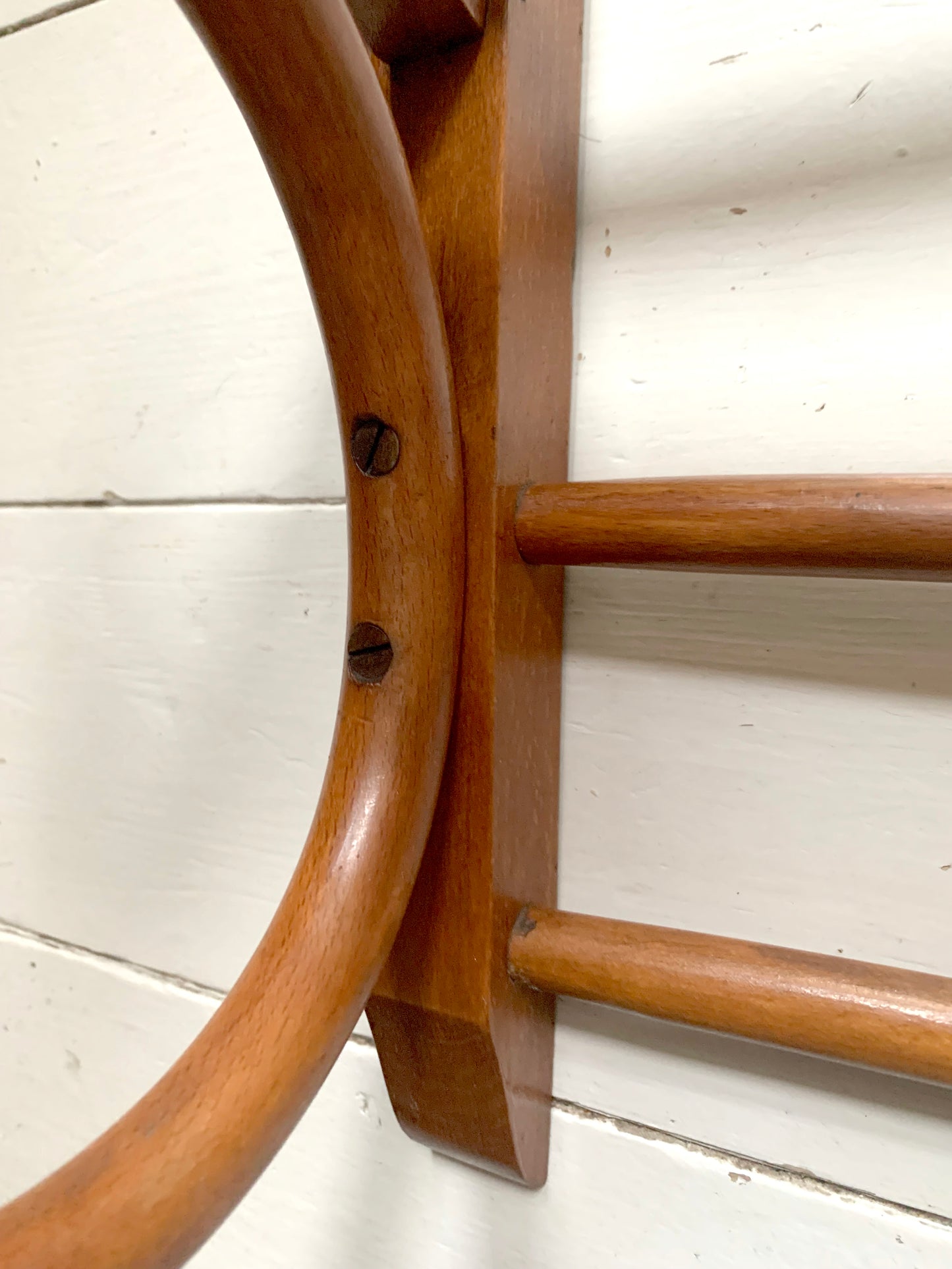 Antique Teak Bentwood Wall Mounted Hat & Coat Rack w/ Shelf - 1900s Art Nouveau