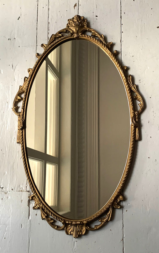 Vintage Cast Iron Gold Rococo Style Frame Oval Mirror - Portrait