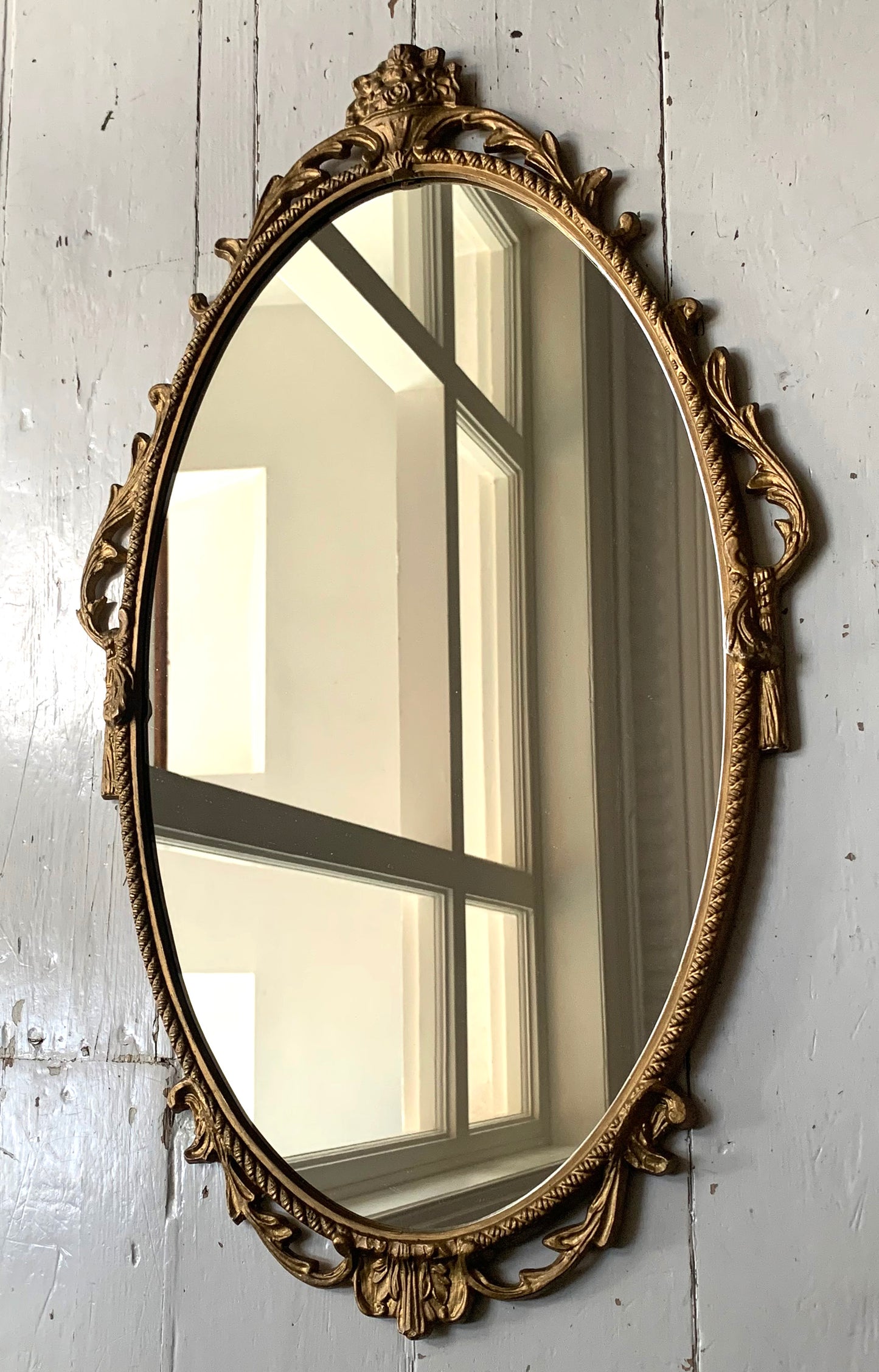 Vintage Cast Iron Gold Rococo Style Frame Oval Mirror - Portrait