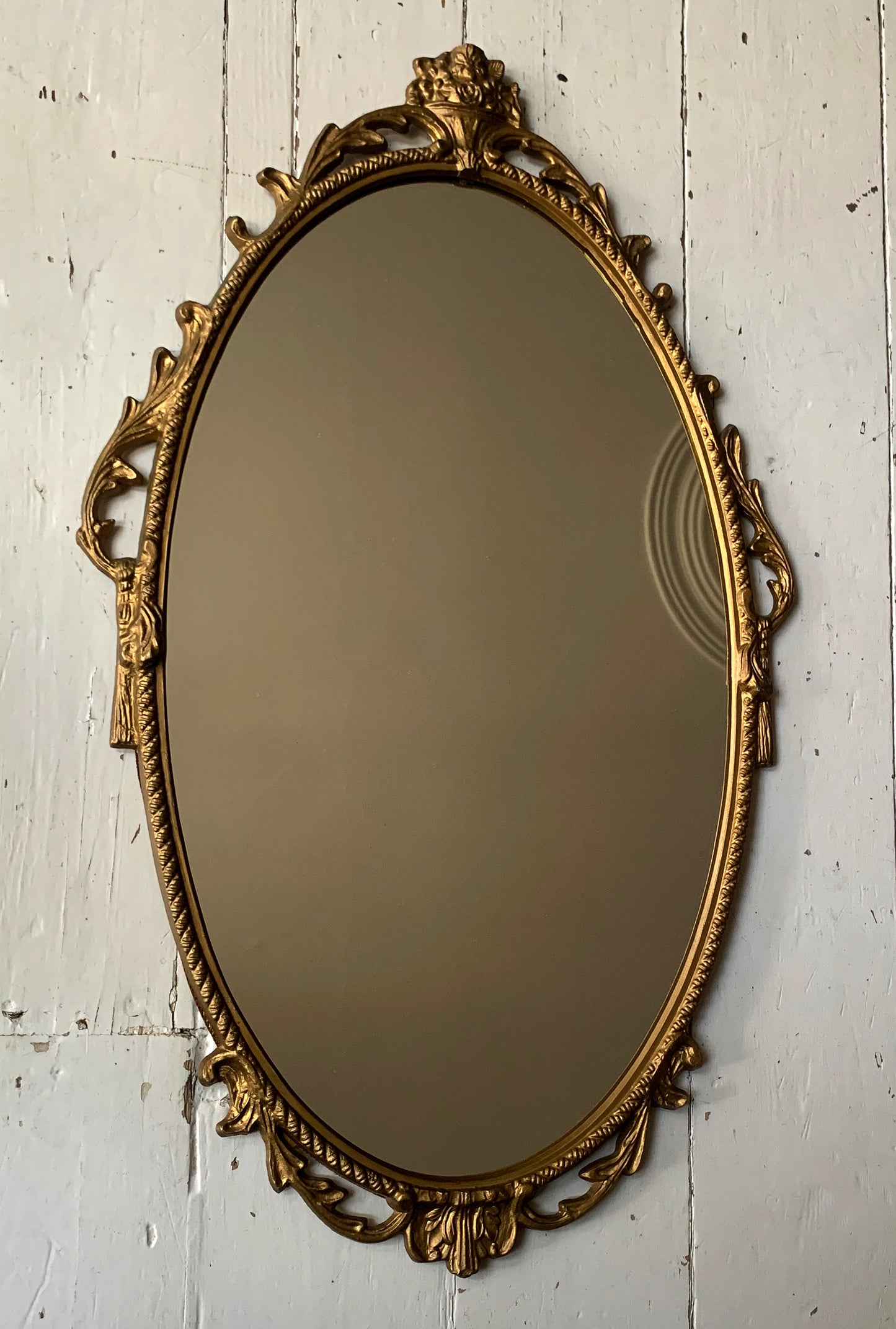 Vintage Cast Iron Gold Rococo Style Frame Oval Mirror - Portrait
