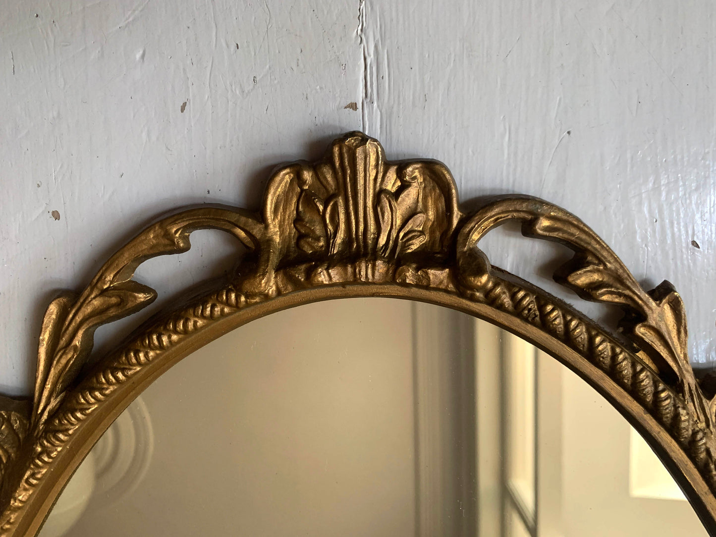 Vintage Cast Iron Gold Rococo Style Frame Oval Mirror - Portrait