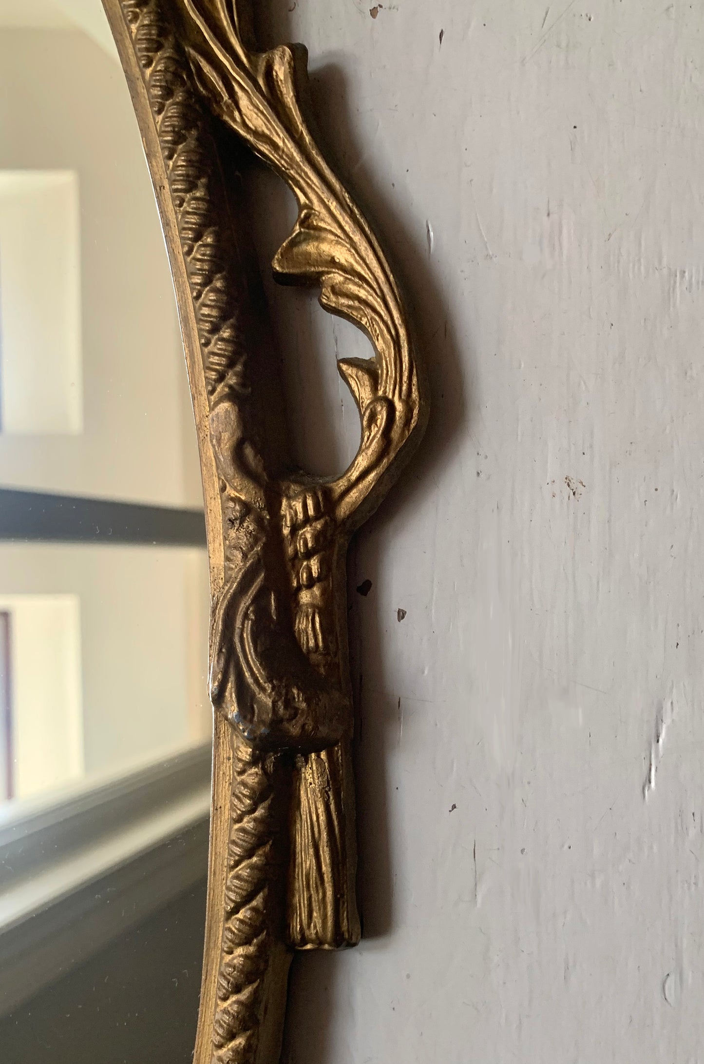 Vintage Cast Iron Gold Rococo Style Frame Oval Mirror - Portrait