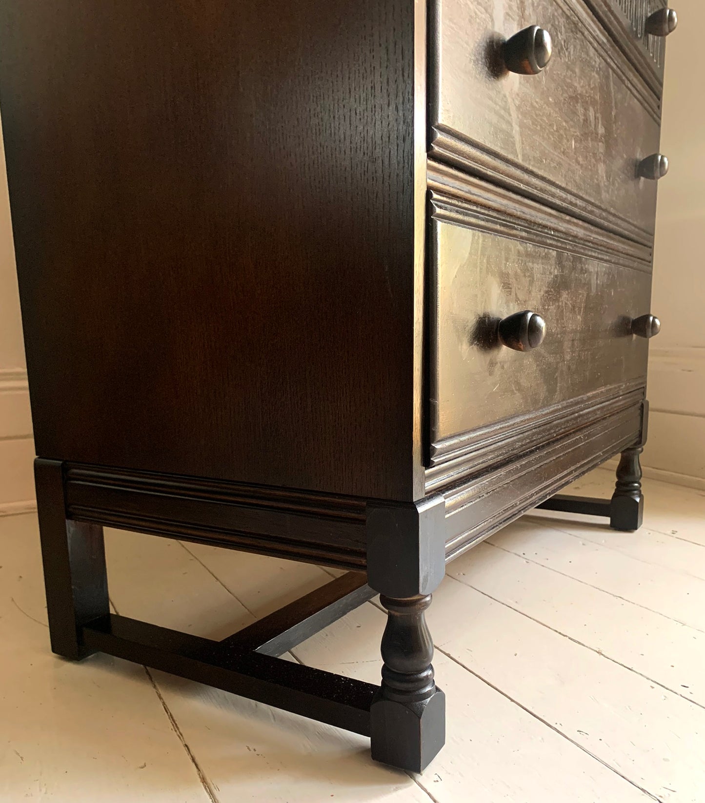 Vintage Ercol Dark Bureau Writing Desk - Red Leather, Blonde Wood Interior