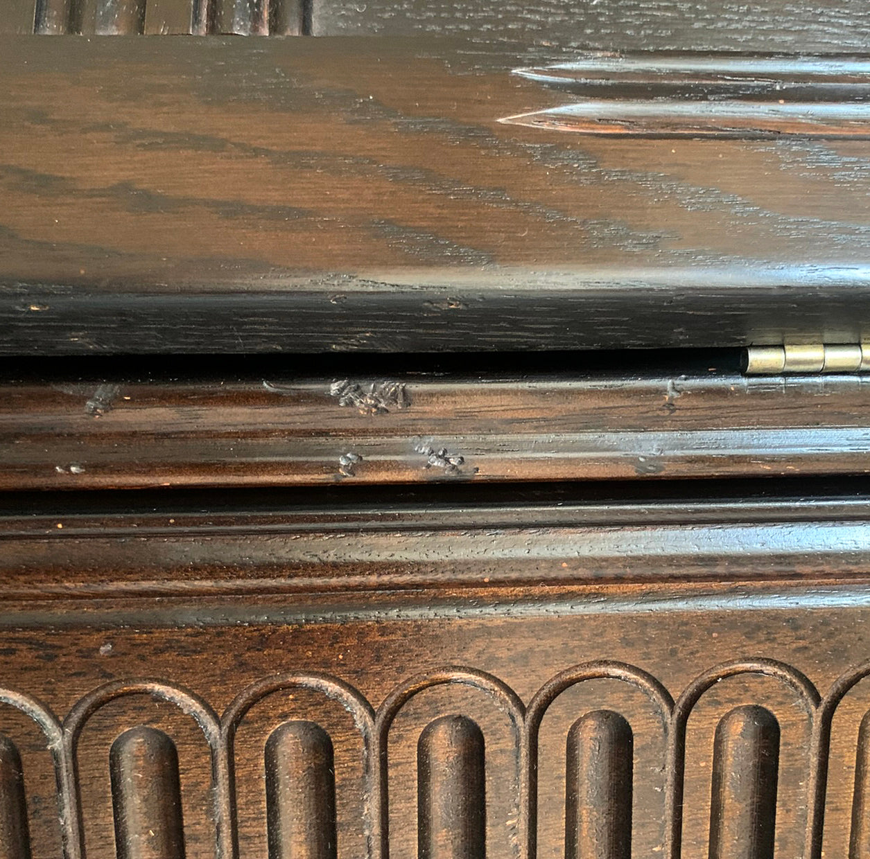 Vintage Ercol Dark Bureau Writing Desk - Red Leather, Blonde Wood Interior