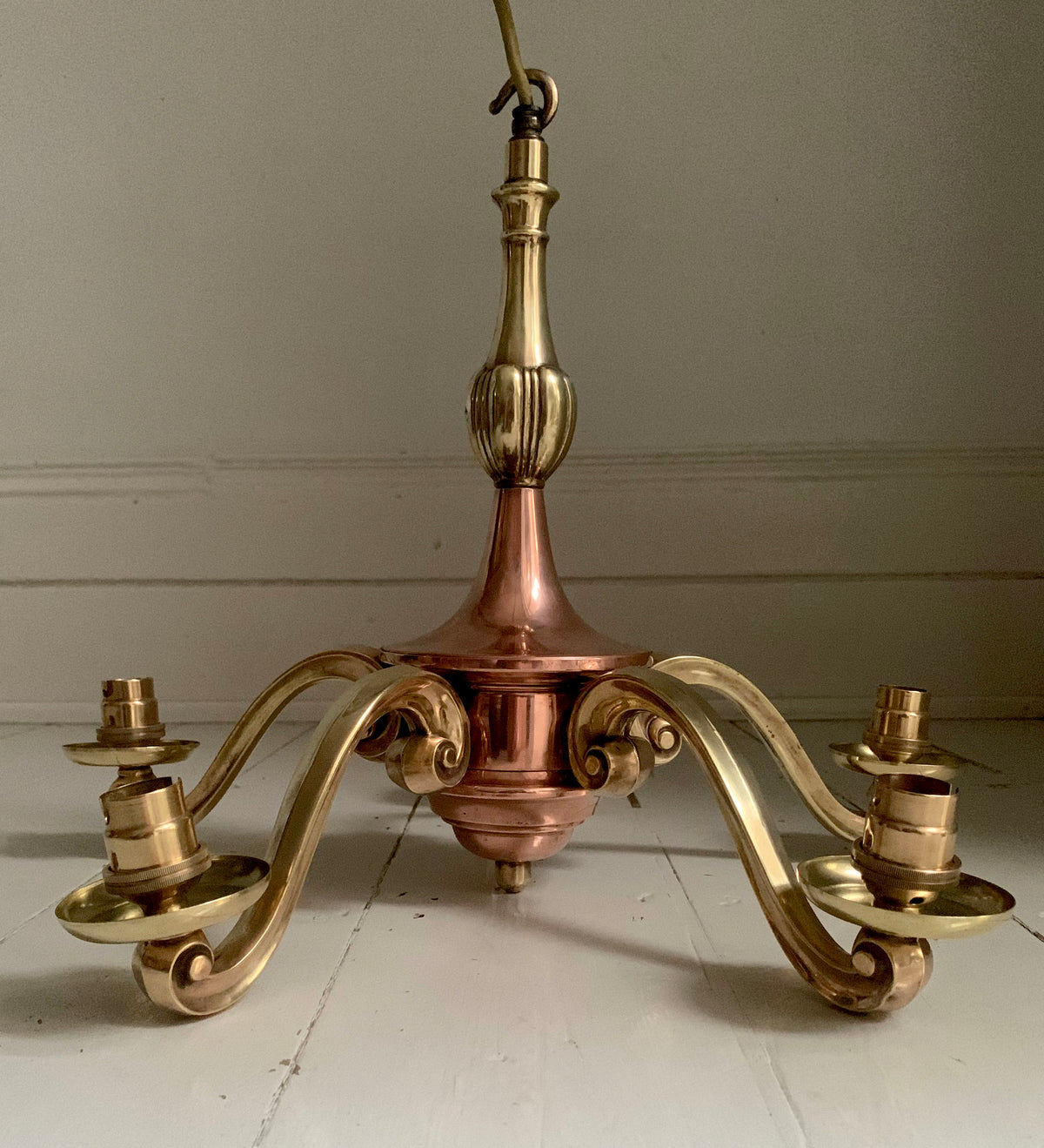 Vintage Five Arm Brass & Copper Chandelier - Flemish/Dutch Revival Style