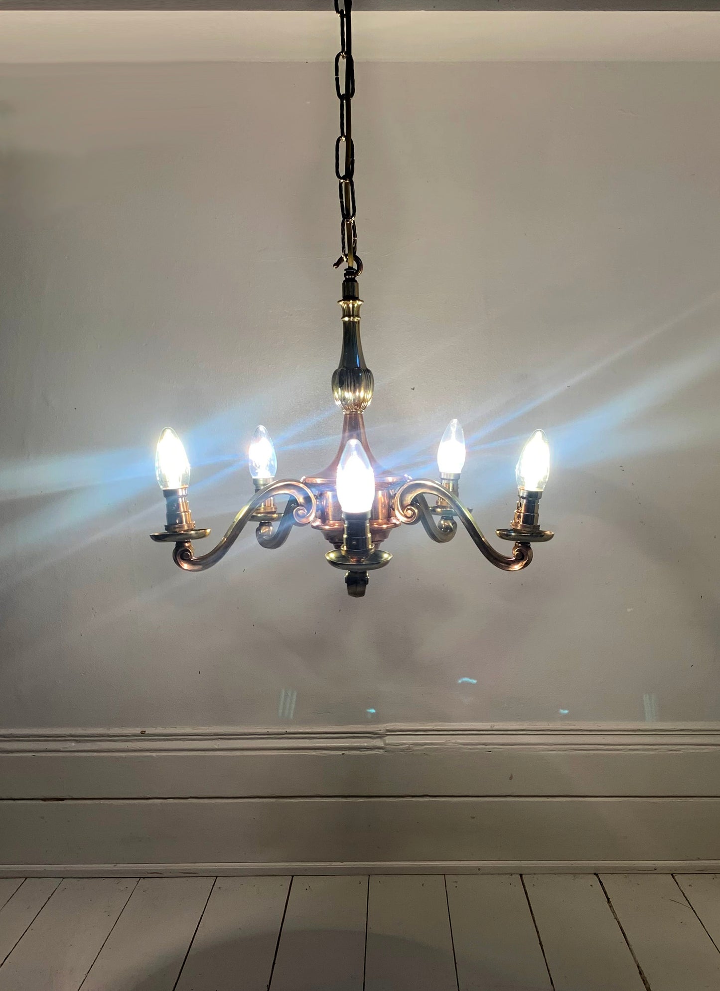 Vintage Five Arm Brass & Copper Chandelier - Flemish/Dutch Revival Style