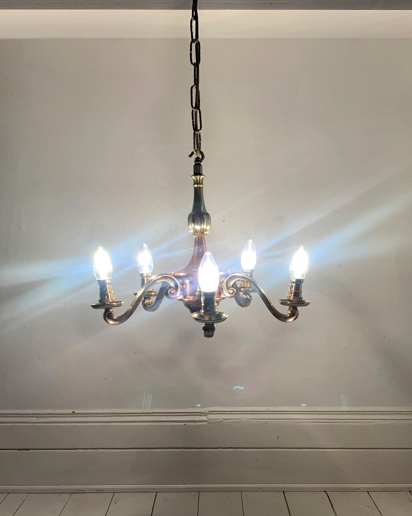 Vintage Five Arm Brass & Copper Chandelier - Flemish/Dutch Revival Style