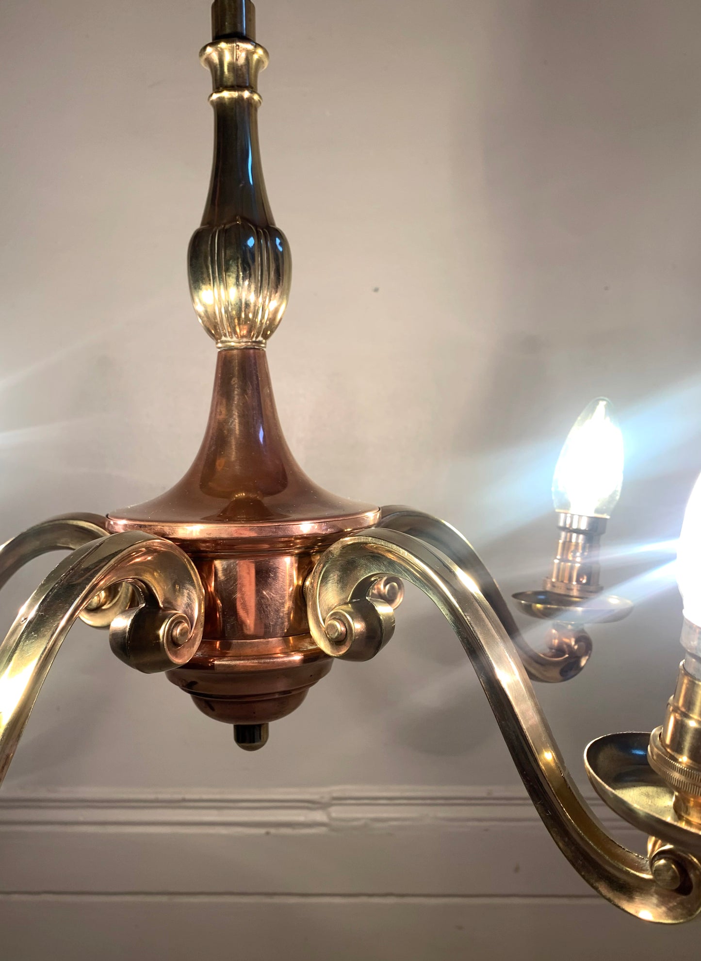 Vintage Five Arm Brass & Copper Chandelier - Flemish/Dutch Revival Style