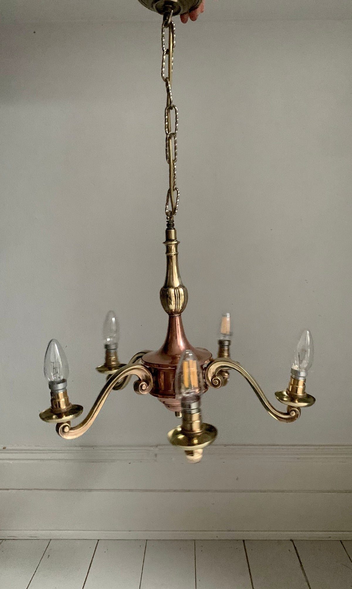 Vintage Five Arm Brass & Copper Chandelier - Flemish/Dutch Revival Style