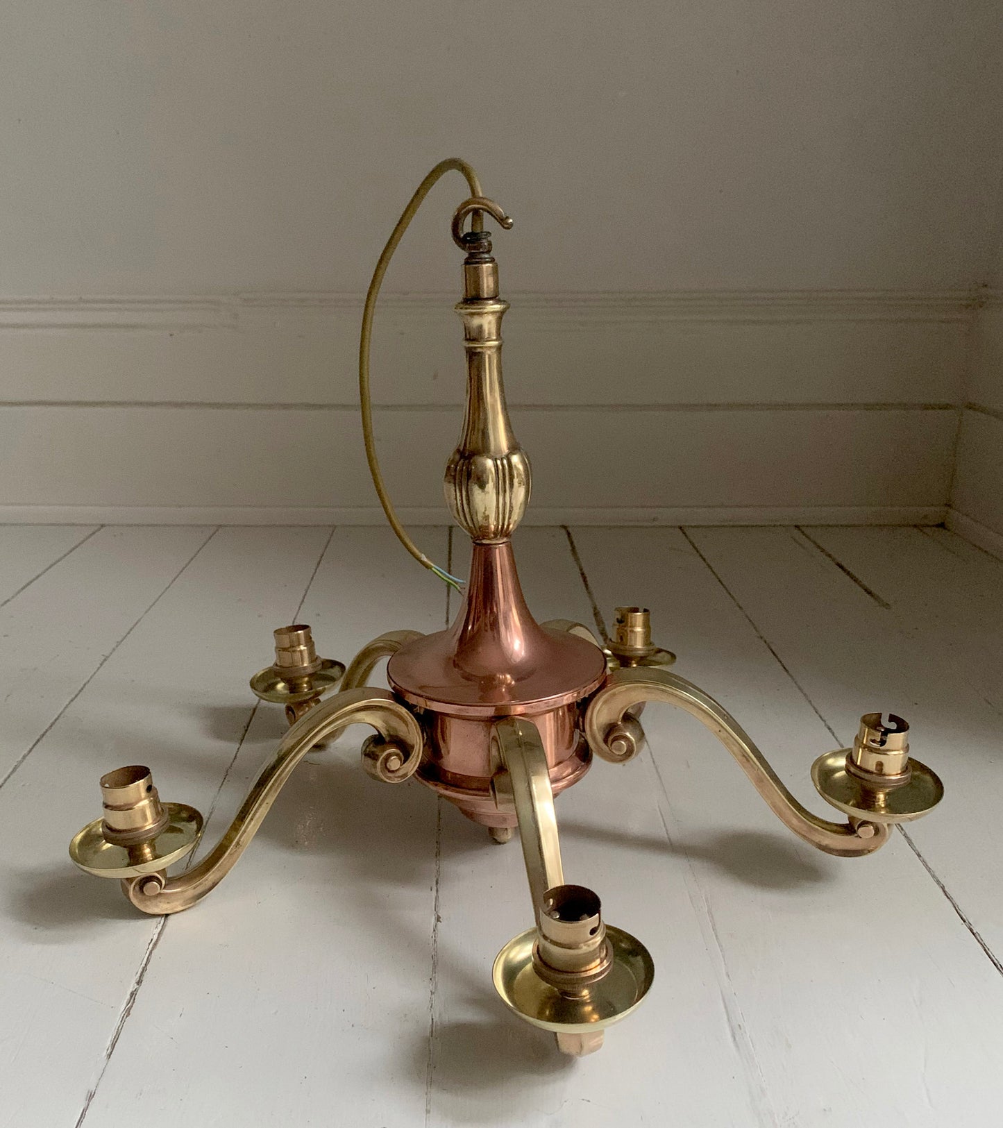 Vintage Five Arm Brass & Copper Chandelier - Flemish/Dutch Revival Style