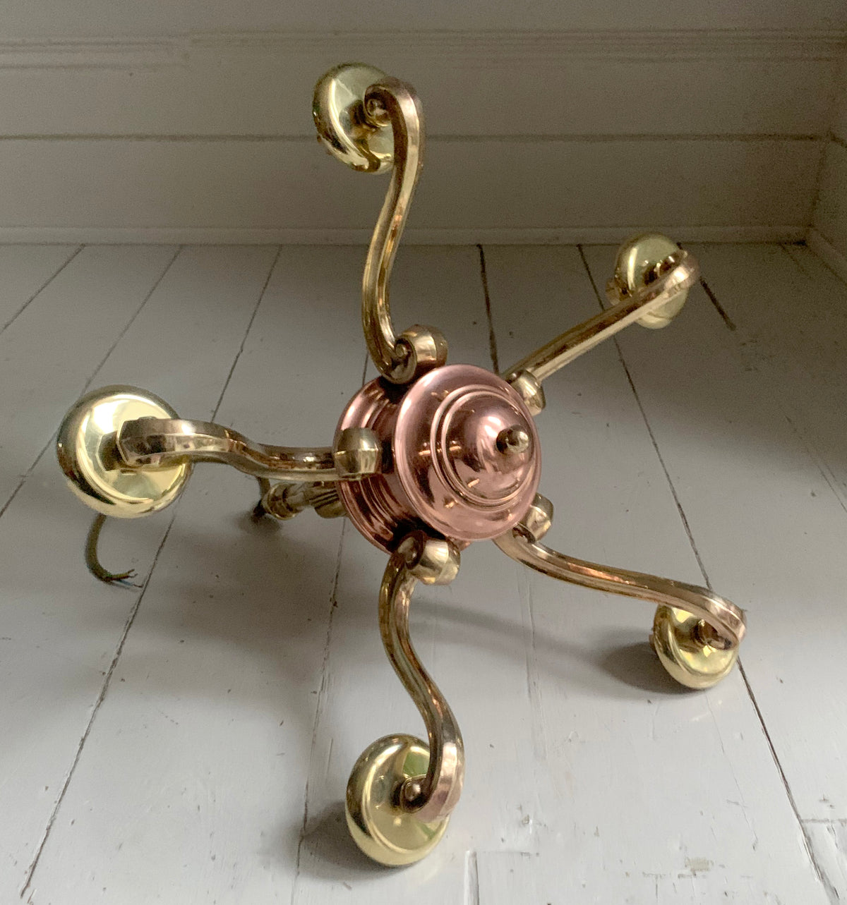 Vintage Five Arm Brass & Copper Chandelier - Flemish/Dutch Revival Style