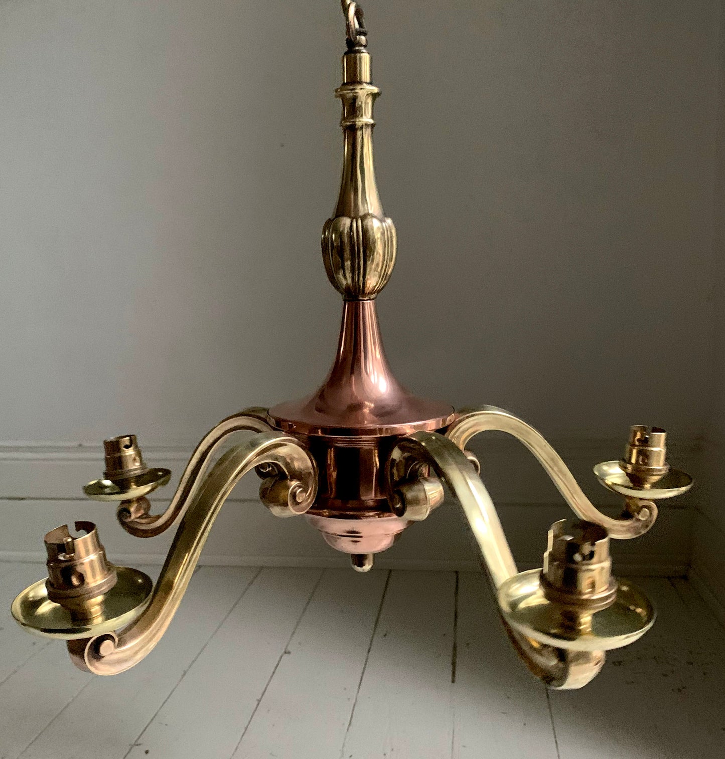 Vintage Five Arm Brass & Copper Chandelier - Flemish/Dutch Revival Style
