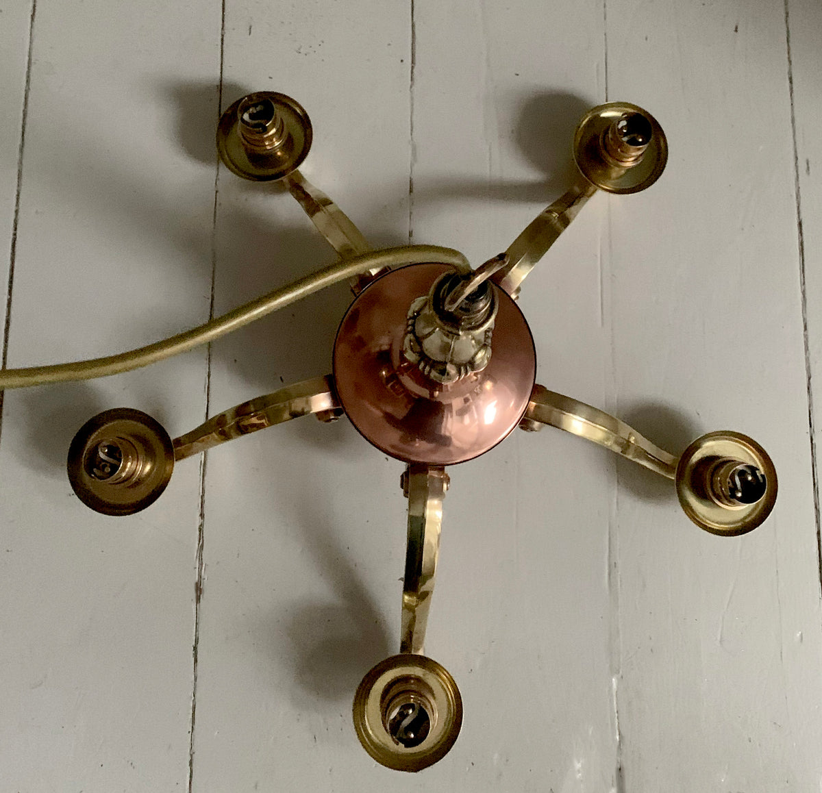 Vintage Five Arm Brass & Copper Chandelier - Flemish/Dutch Revival Style