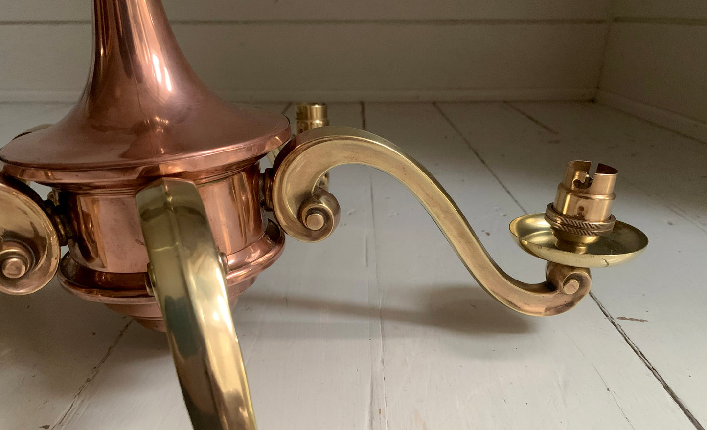 Vintage Five Arm Brass & Copper Chandelier - Flemish/Dutch Revival Style