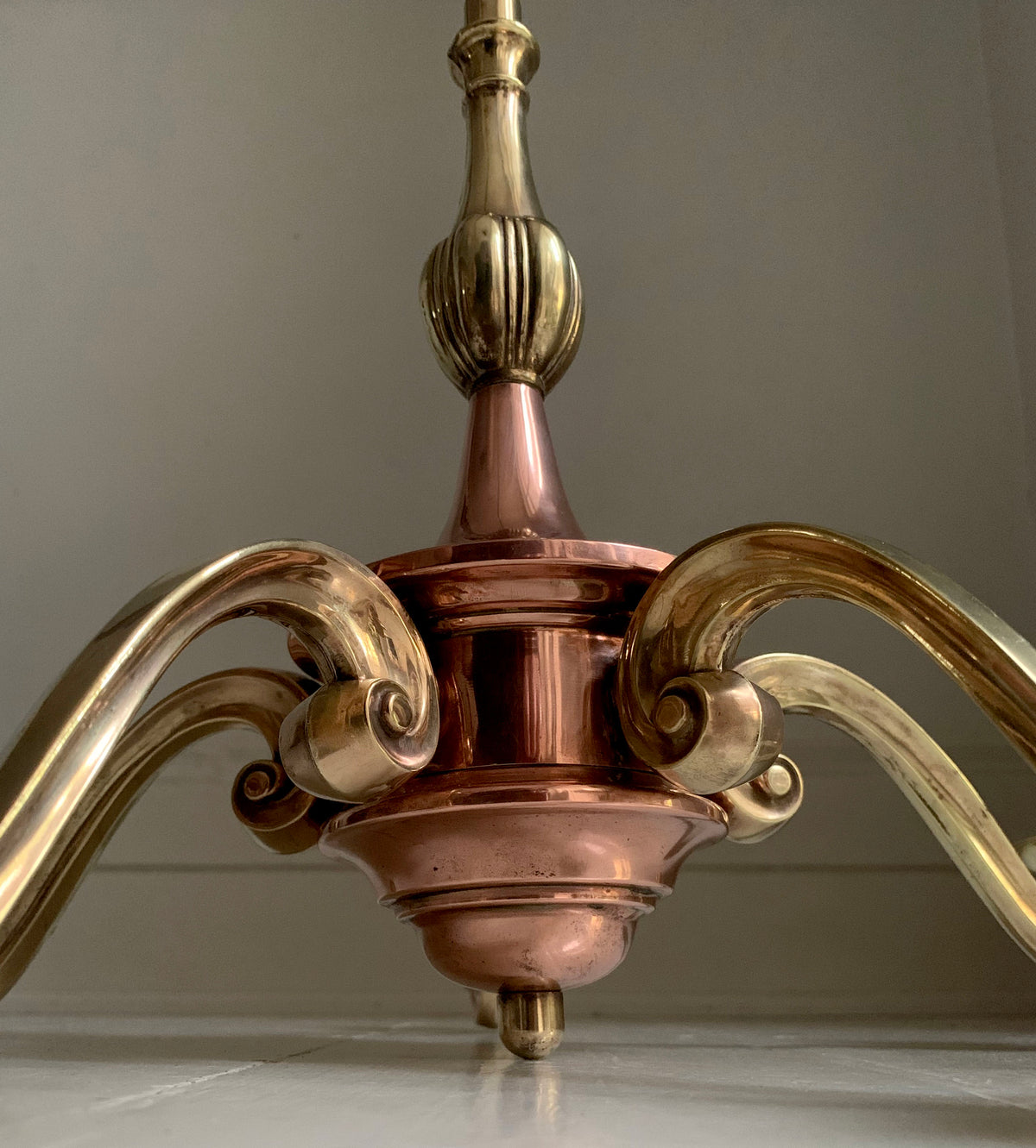 Vintage Five Arm Brass & Copper Chandelier - Flemish/Dutch Revival Style