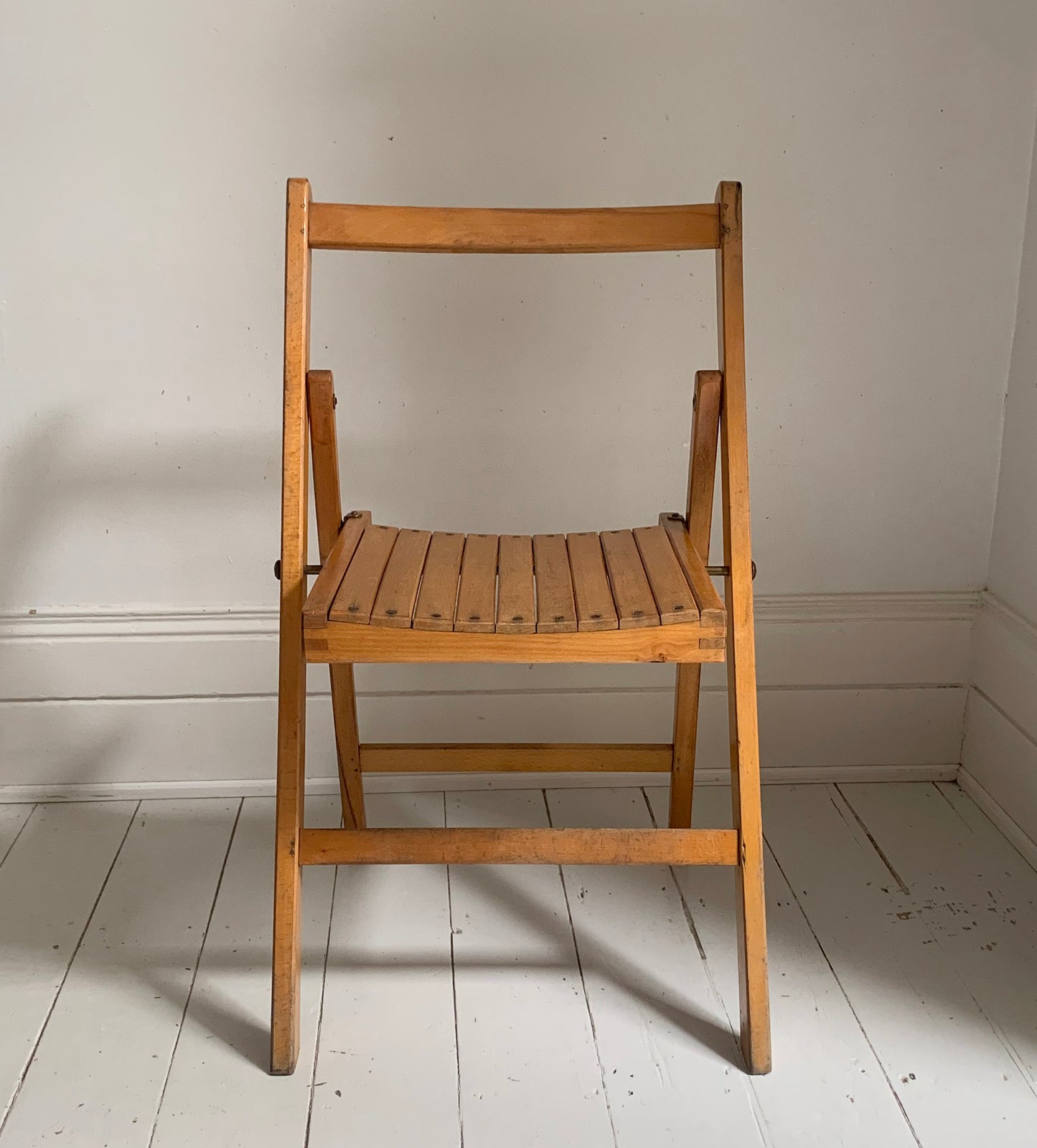Vintage 1930s Folding Wooden Chair, Stamped War Department, Beech