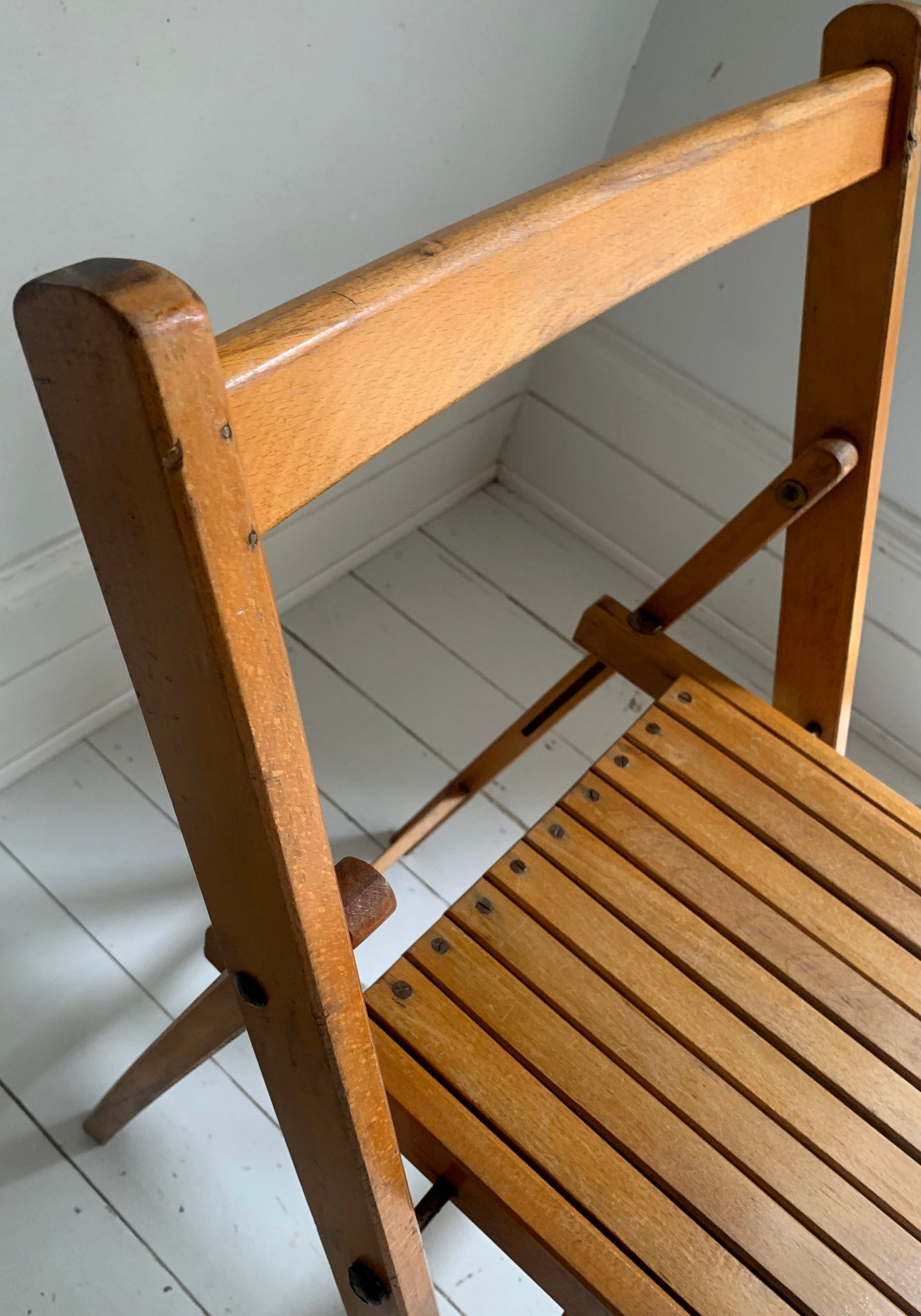 Vintage 1930s Folding Wooden Chair, Stamped War Department, Beech
