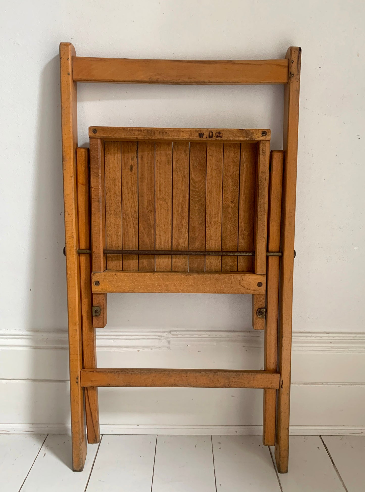 Vintage 1930s Folding Wooden Chair, Stamped War Department, Beech