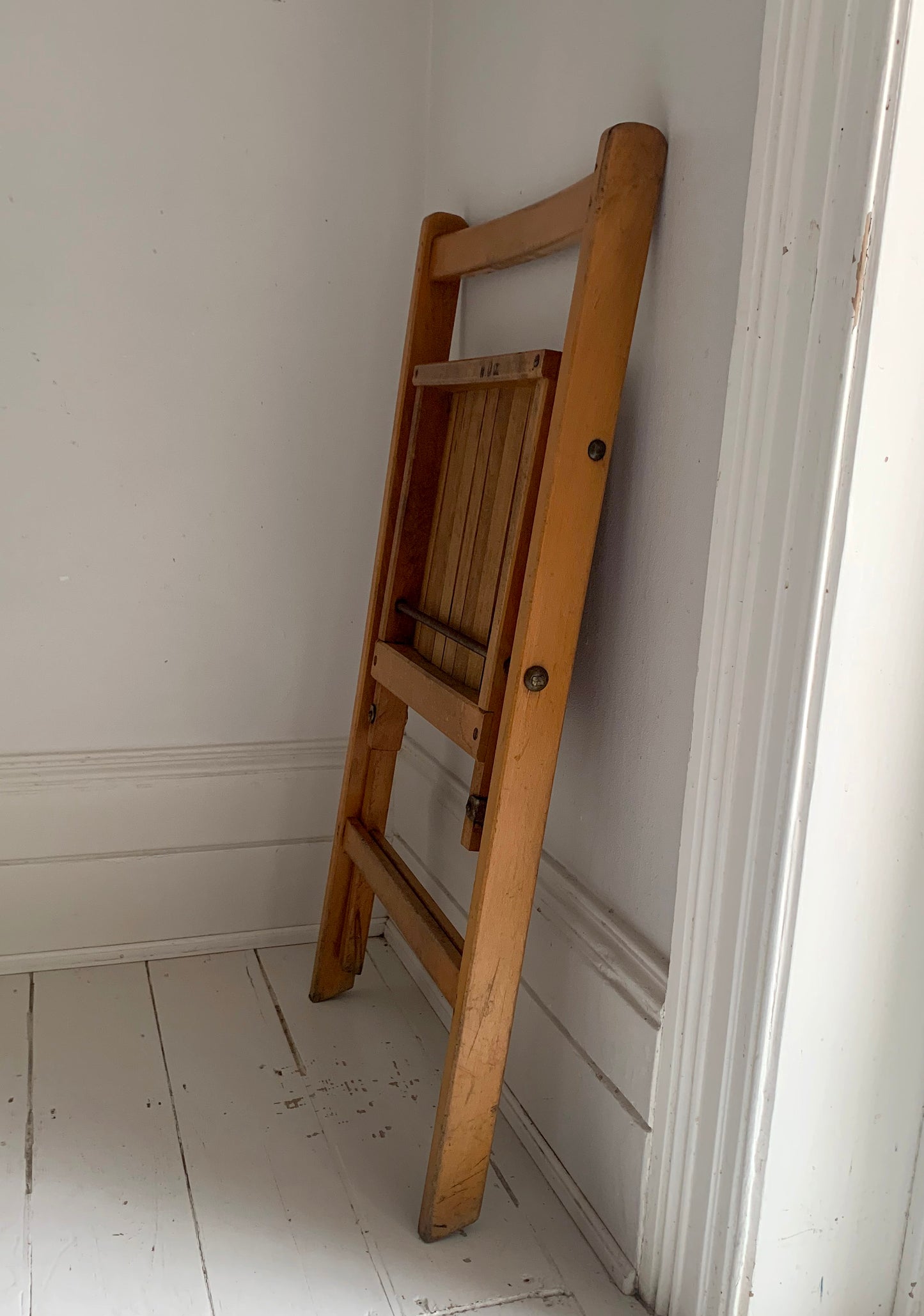 Vintage 1930s Folding Wooden Chair, Stamped War Department, Beech