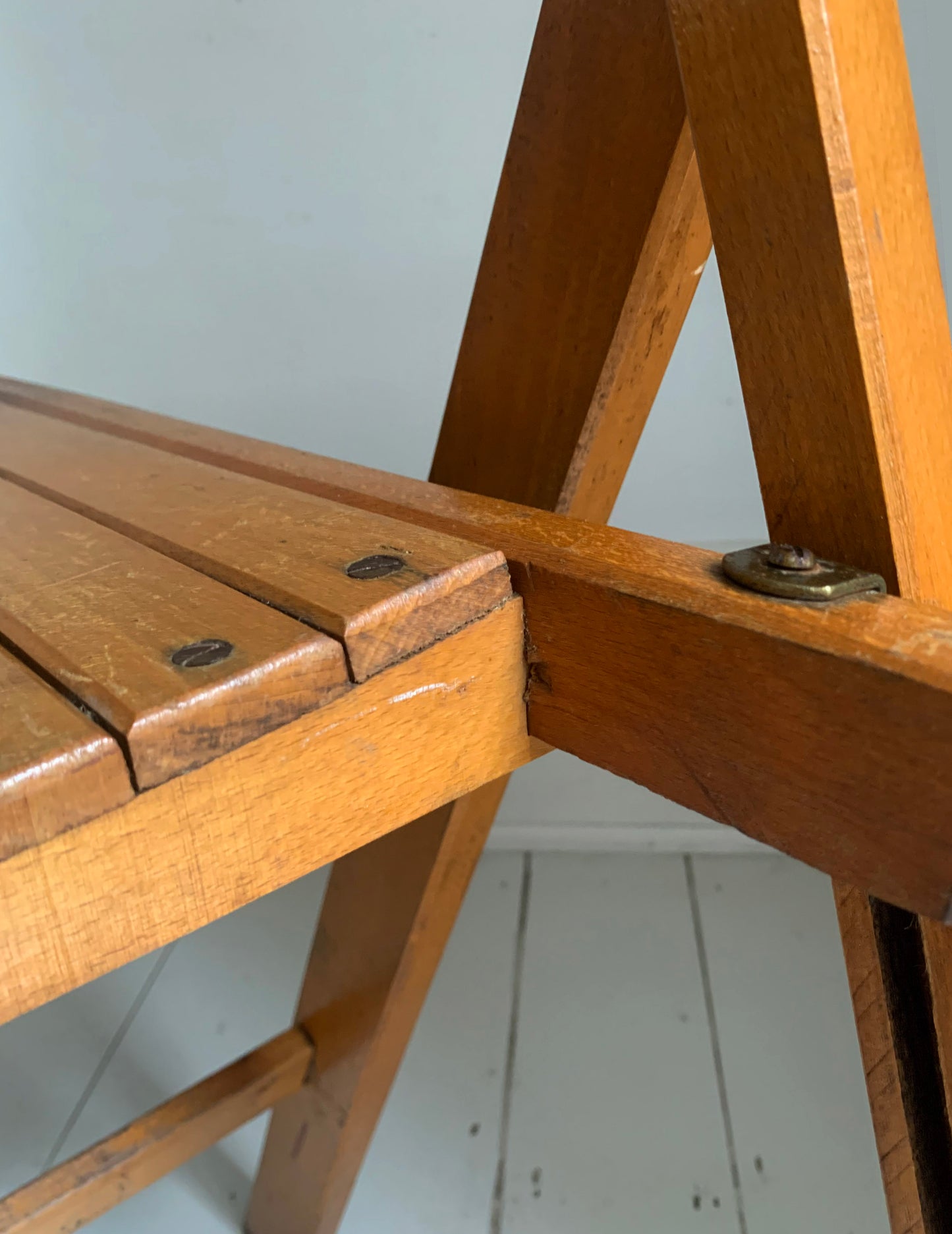 Vintage 1930s Folding Wooden Chair, Stamped War Department, Beech